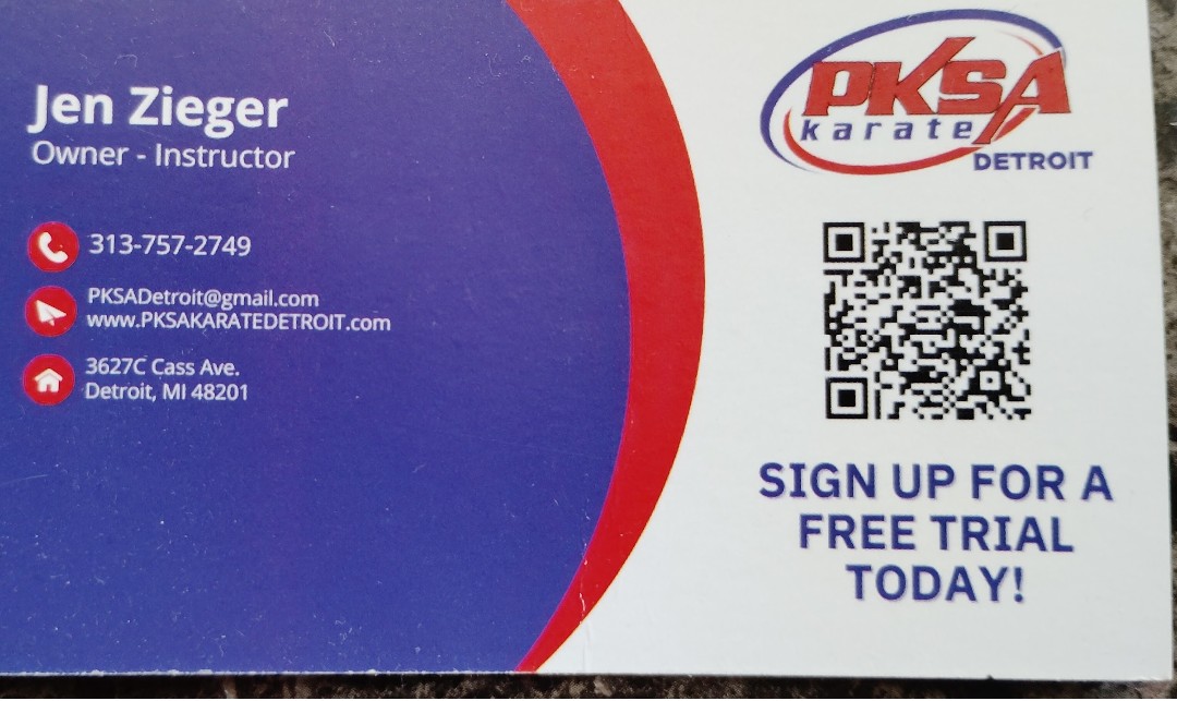 PKSA Karate Detroit business card for SaBomNim Zieger