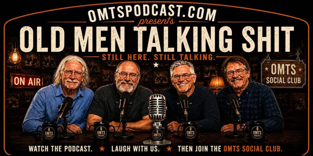 MWMN Radio schedule graphic for Old Men Talking Shit, Mondays and Thursdays from 9:00 to 10:00 a.m. Central Time