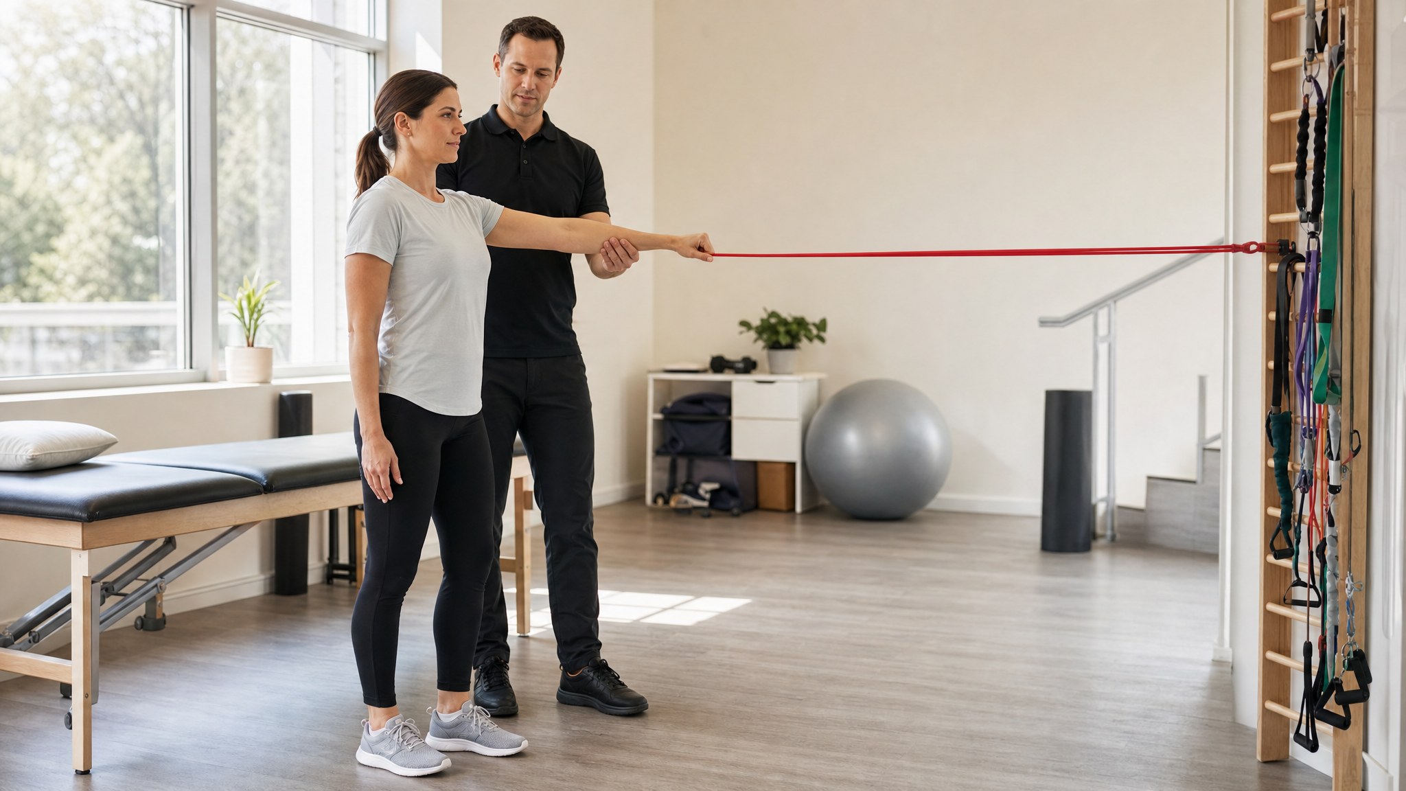 Guided rehabilitation exercise in a chiropractic clinic