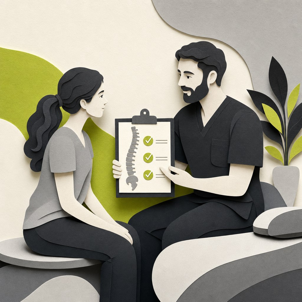 Illustrated patient reviewing a chiropractic care plan