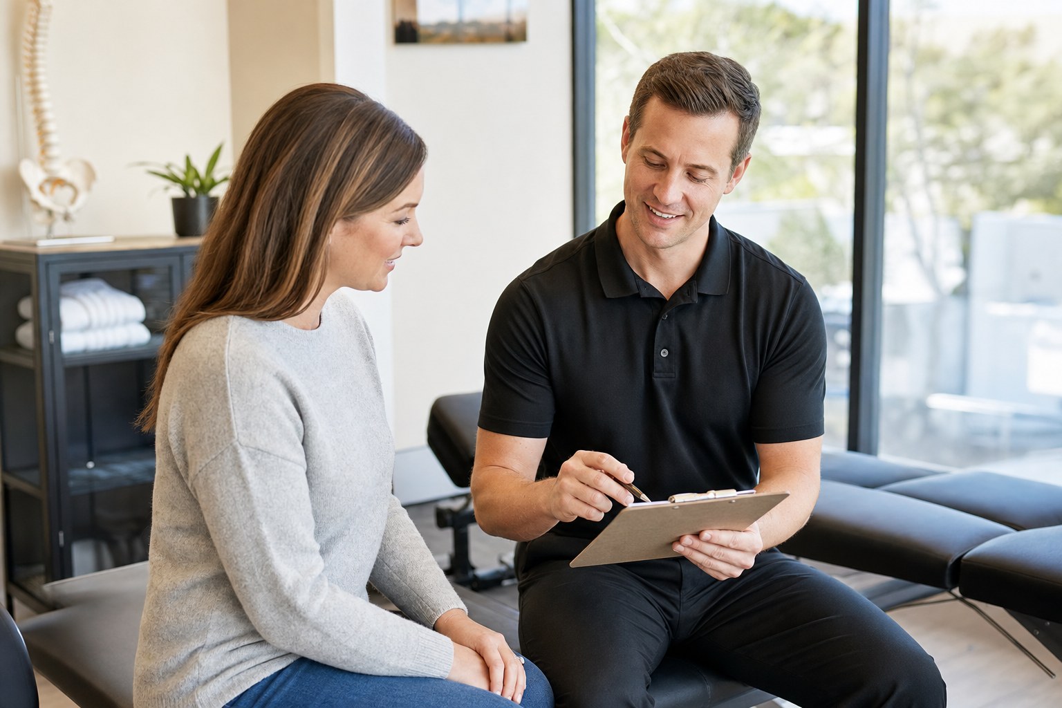 Patient reviewing a chiropractic care plan with a clinician
