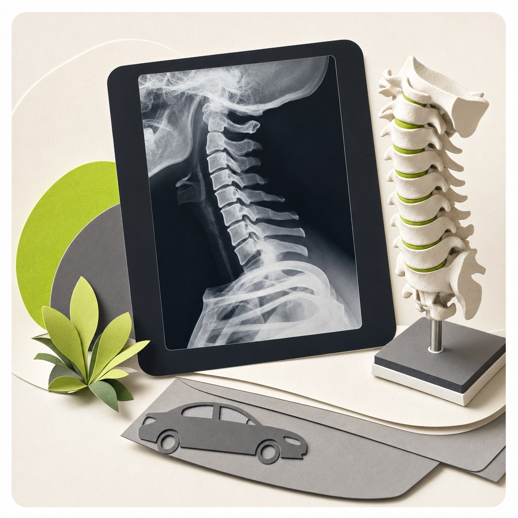 Illustrated X-ray film and spine model