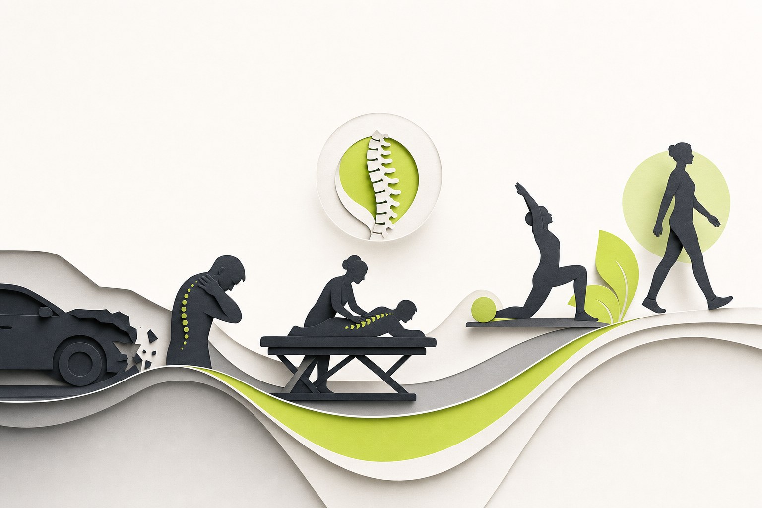 Illustrated pathway from accident recovery to comfortable movement