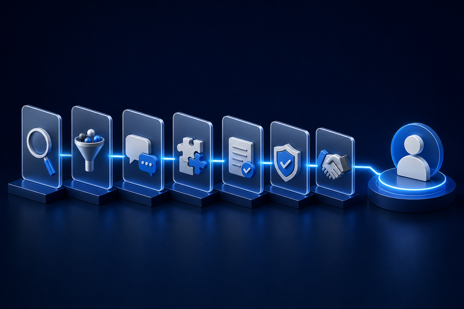 Connected stages in a sales process moving toward a customer decision
