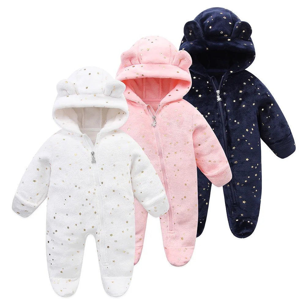 Soft hooded baby romper set with room for layering