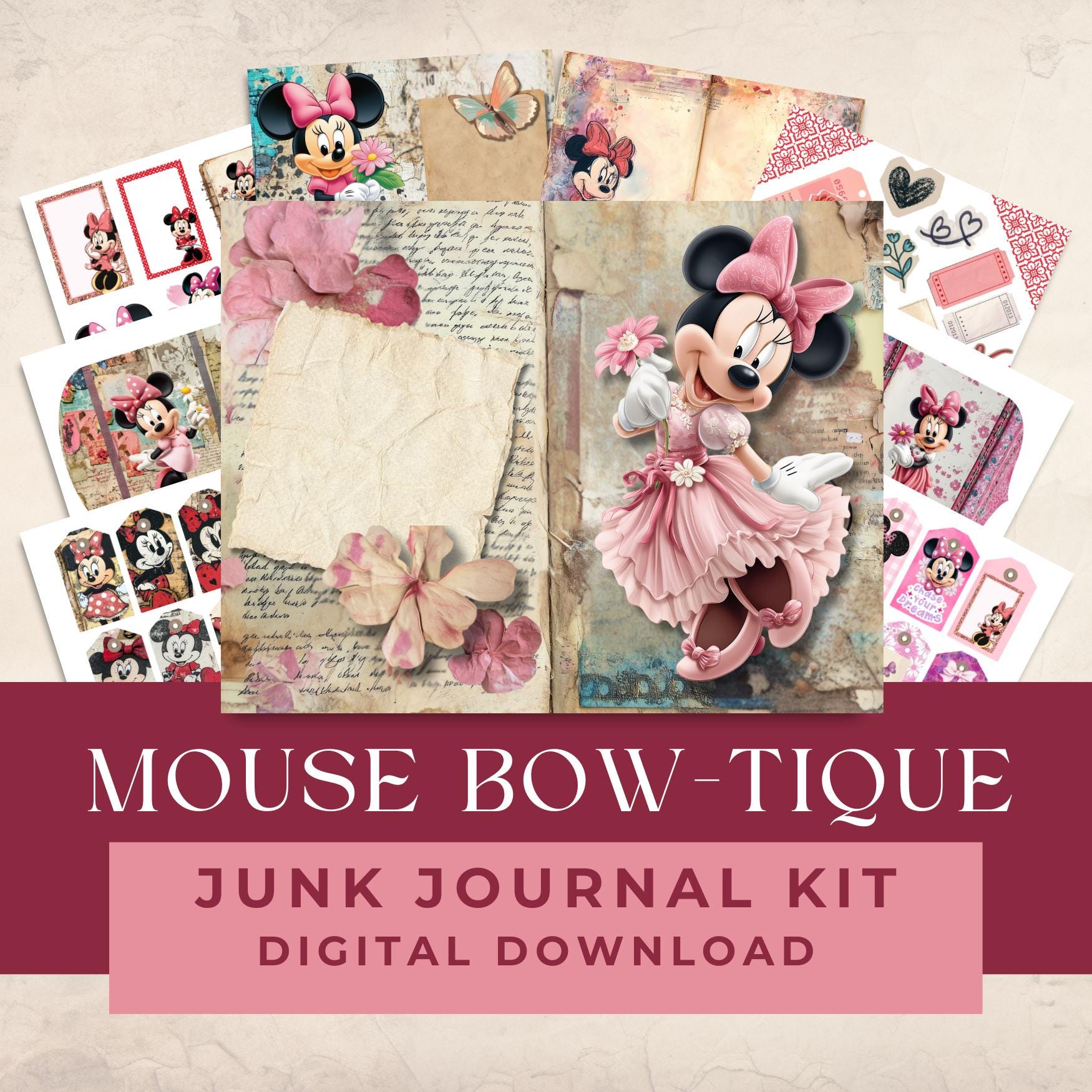 Mouse Bow-Tique Junk Journal Kit printable kit cover