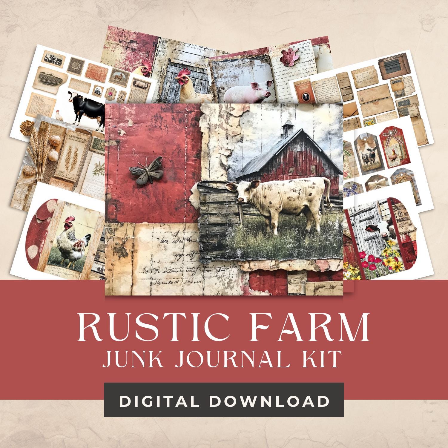 Rustic Farm Junk Journal Kit printable kit cover