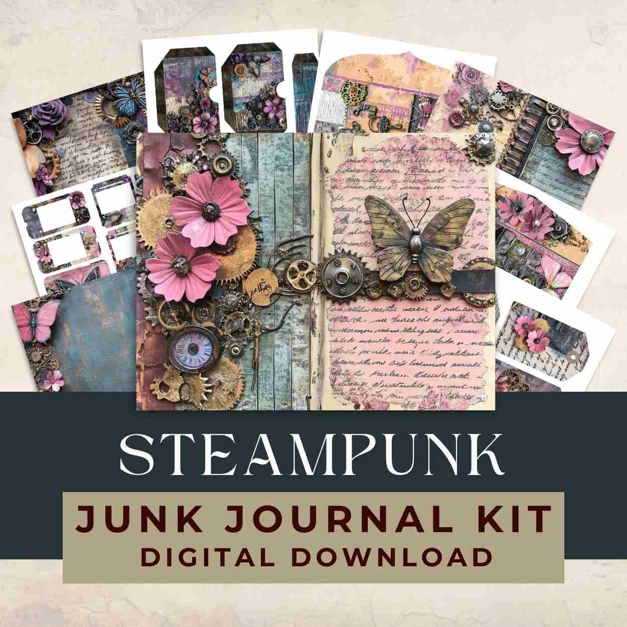 Steampunk Junk Journal Kit printable kit cover