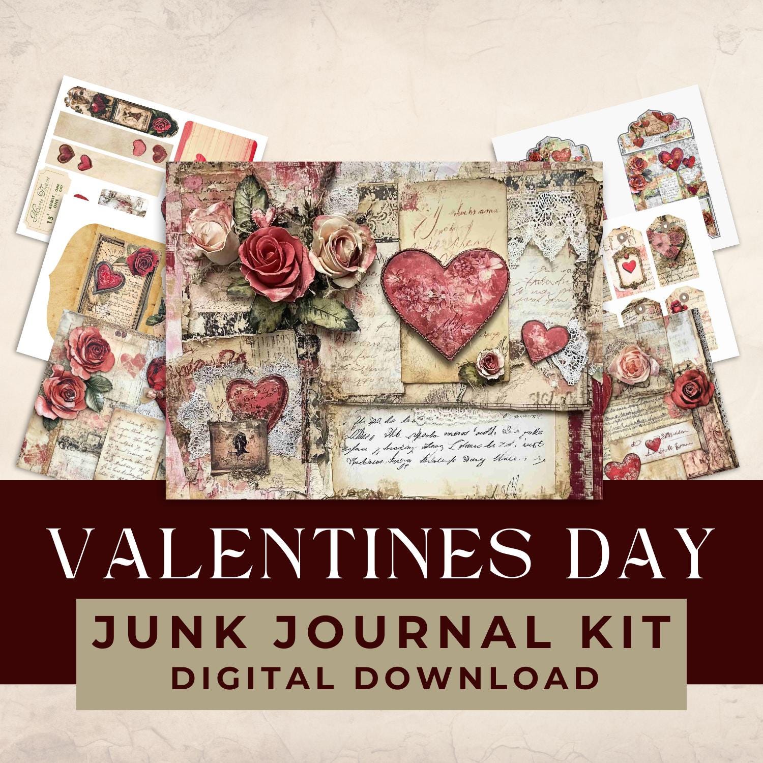 Valentines Junk Journal Kit printable kit cover