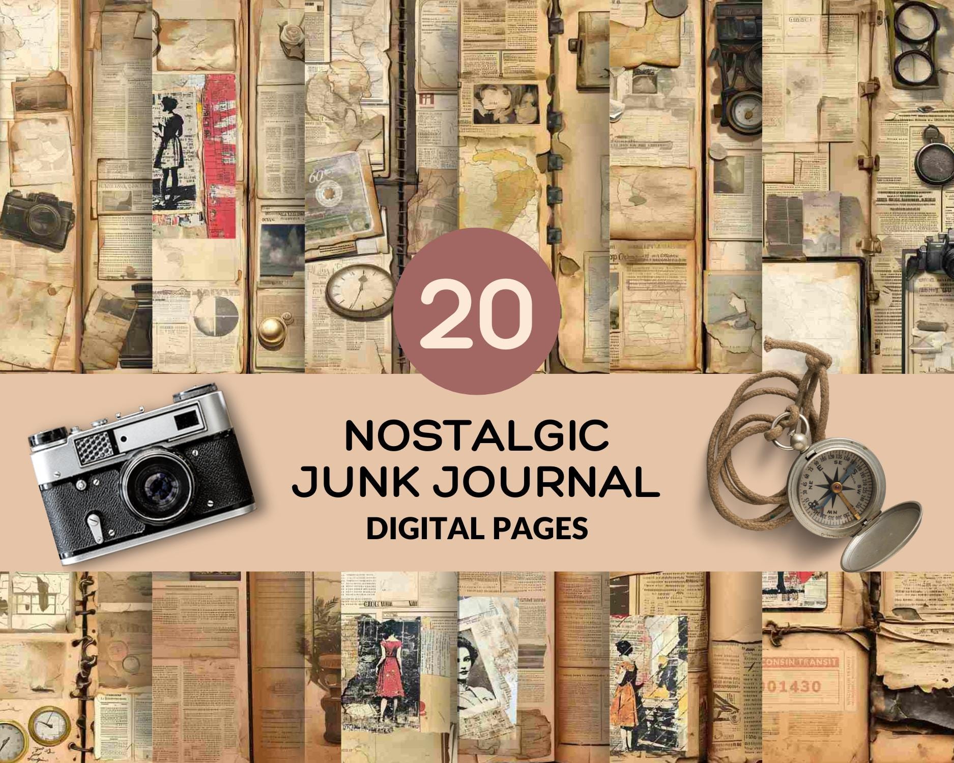 Vintage Nostalgic Journal Pages printable kit cover