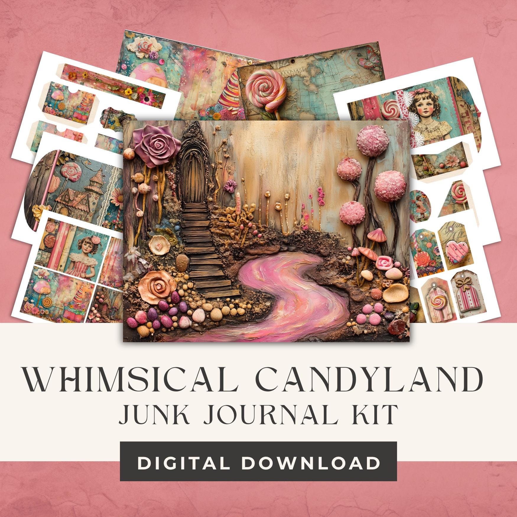 Whimsical Candyland Junk Journal Kit printable kit cover