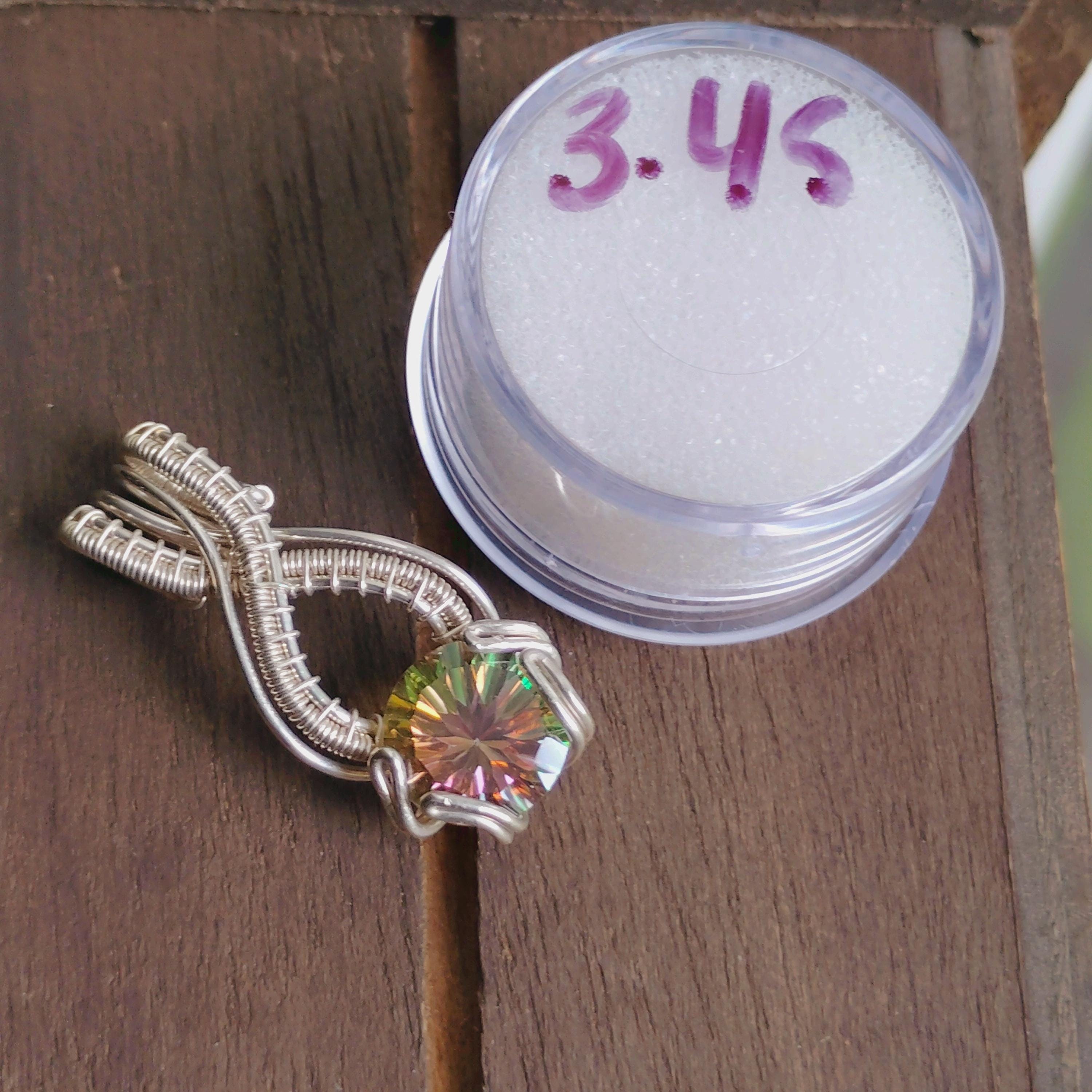 3 Carat Mystic Topaz Sterling Silver Wire-Wrapped Pendant, view 3