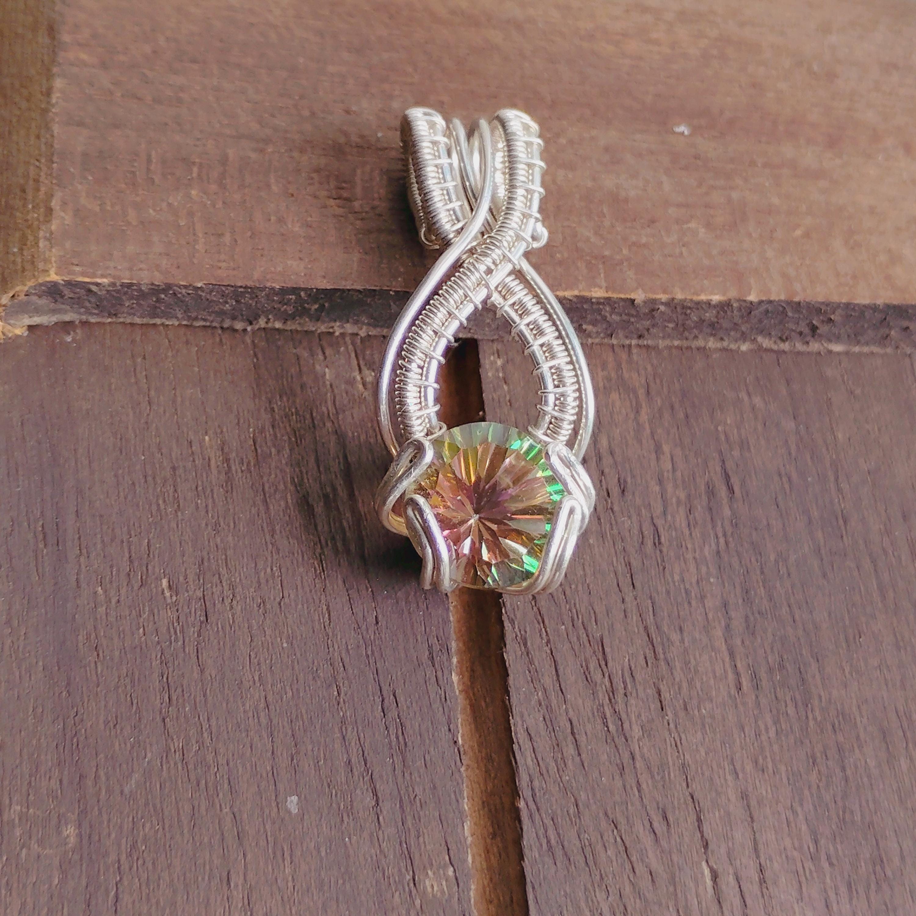 3 Carat Mystic Topaz Sterling Silver Wire-Wrapped Pendant, view 4