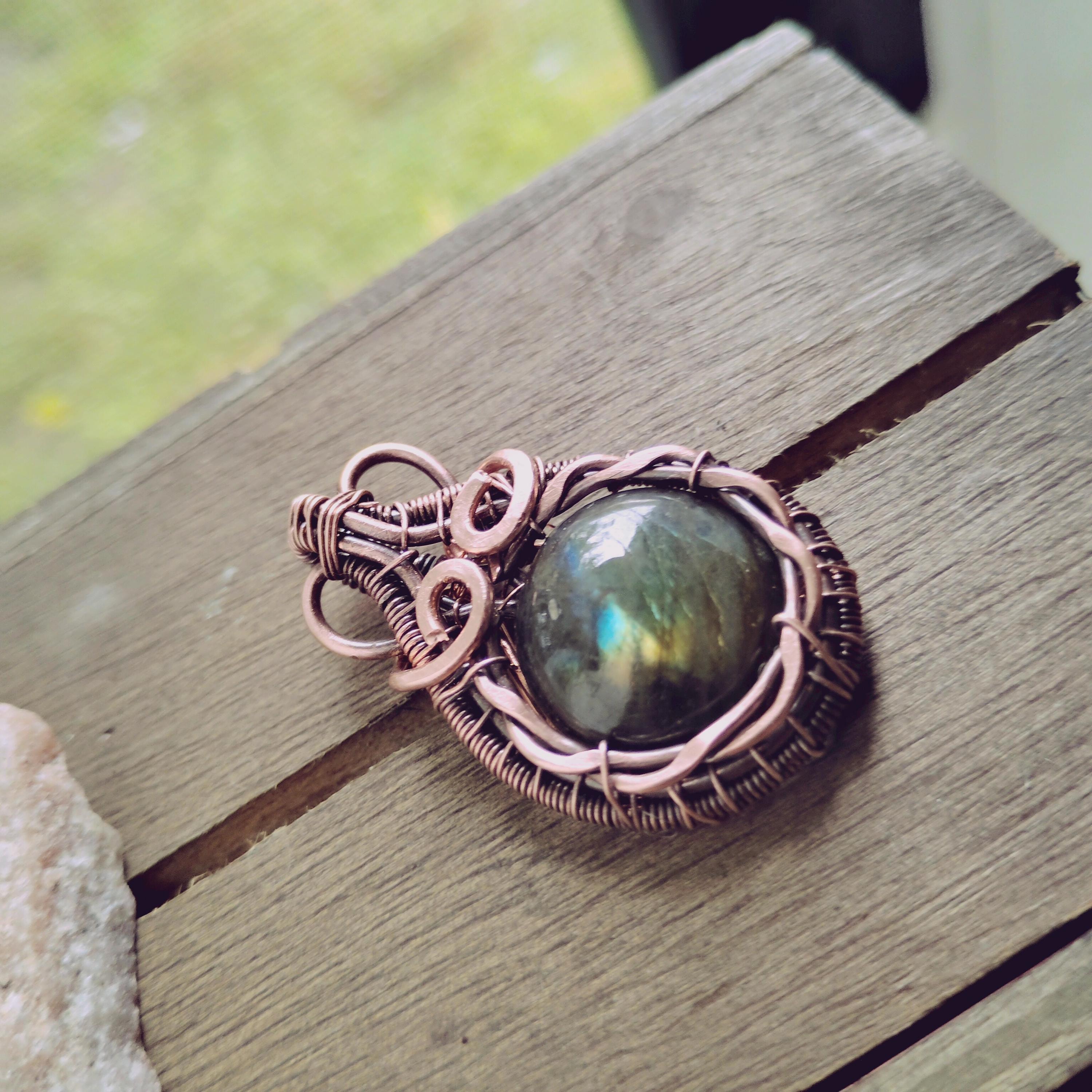 Labradorite Copper Wrapped Pendant | Handmade Boho Crystal Necklace | Autumn Witchy Jewelry | Mystical One of a Kind Pendant, view 2