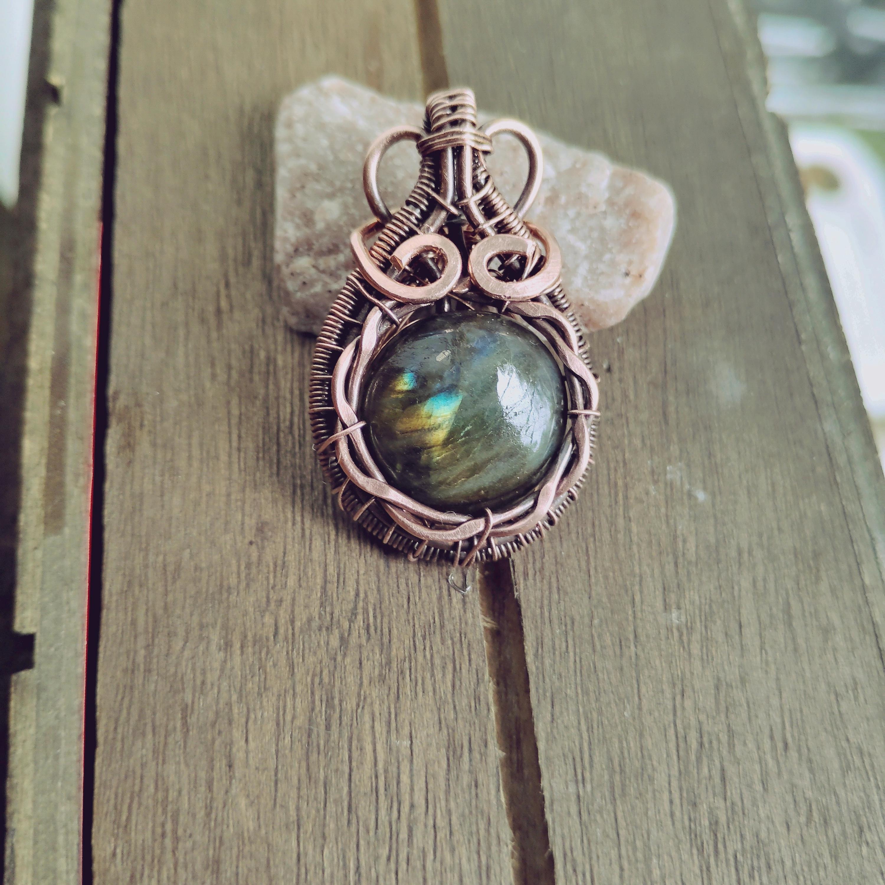 Labradorite Copper Wrapped Pendant | Handmade Boho Crystal Necklace | Autumn Witchy Jewelry | Mystical One of a Kind Pendant, view 3