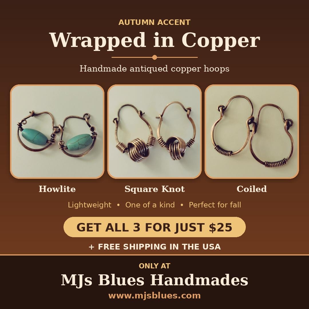 Handmade Copper Earrings Set of 3 | Copper Coiled, Copper Knot Earrings & Howlite Earrings | Patina Copper Jewelry | Boho Handmade Gift