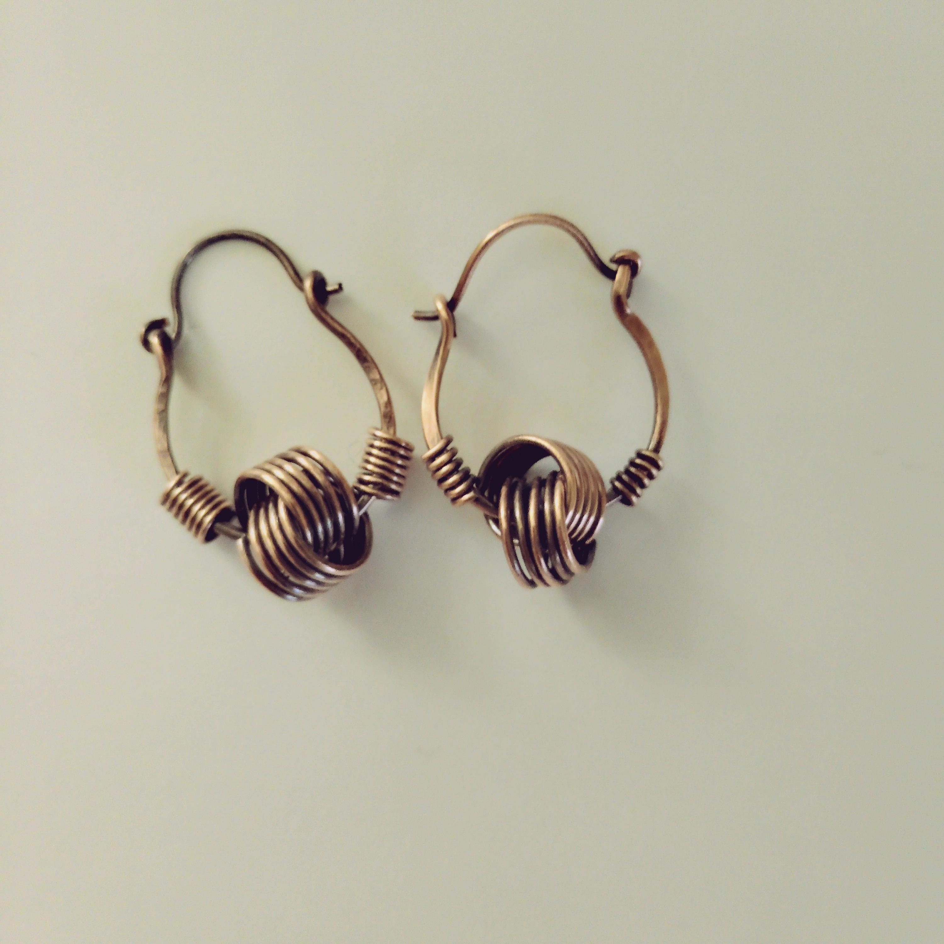 Handmade Copper Earrings Set of 3 | Copper Coiled, Copper Knot Earrings & Howlite Earrings | Patina Copper Jewelry | Boho Handmade Gift, view 3