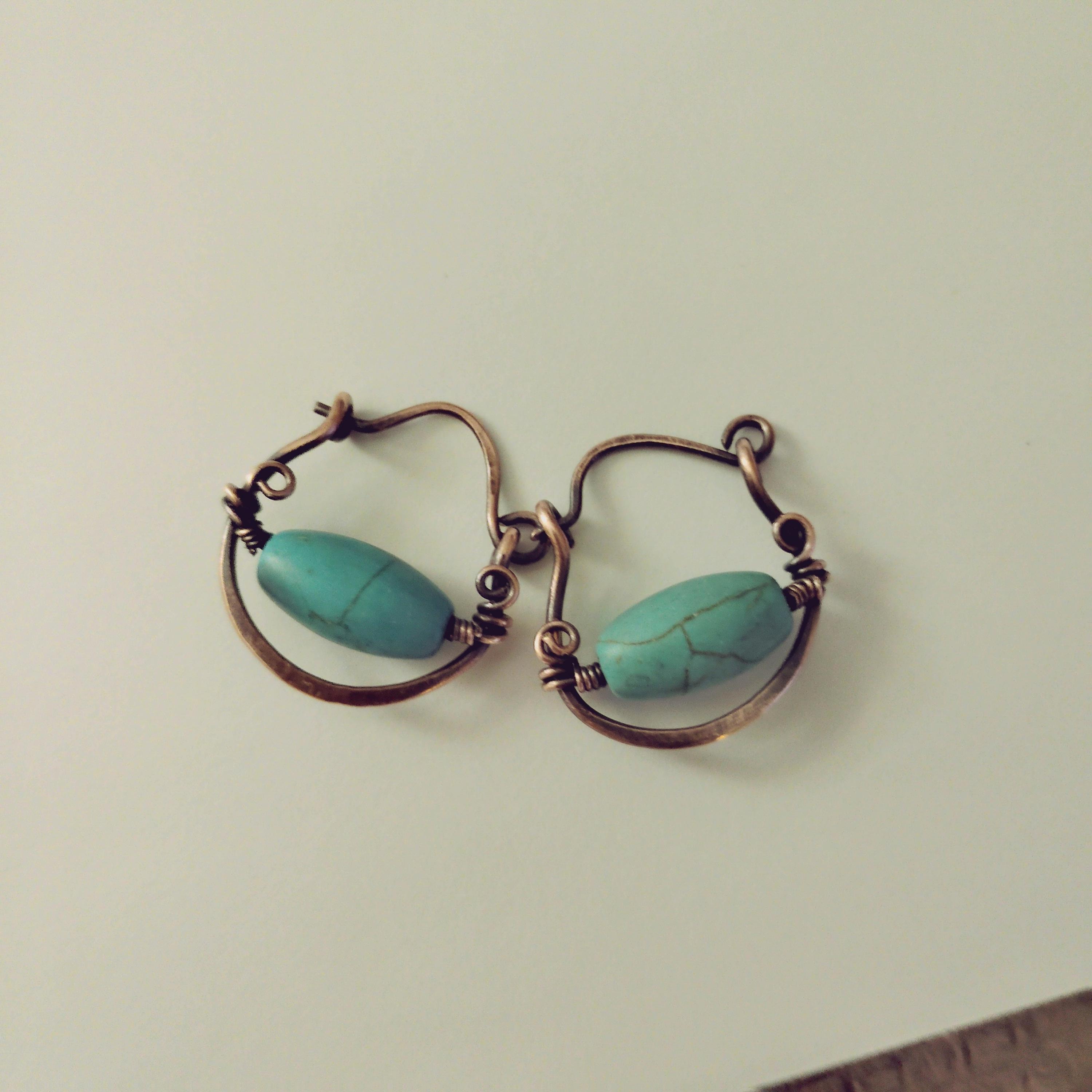 Handmade Copper Earrings Set of 3 | Copper Coiled, Copper Knot Earrings & Howlite Earrings | Patina Copper Jewelry | Boho Handmade Gift, view 4