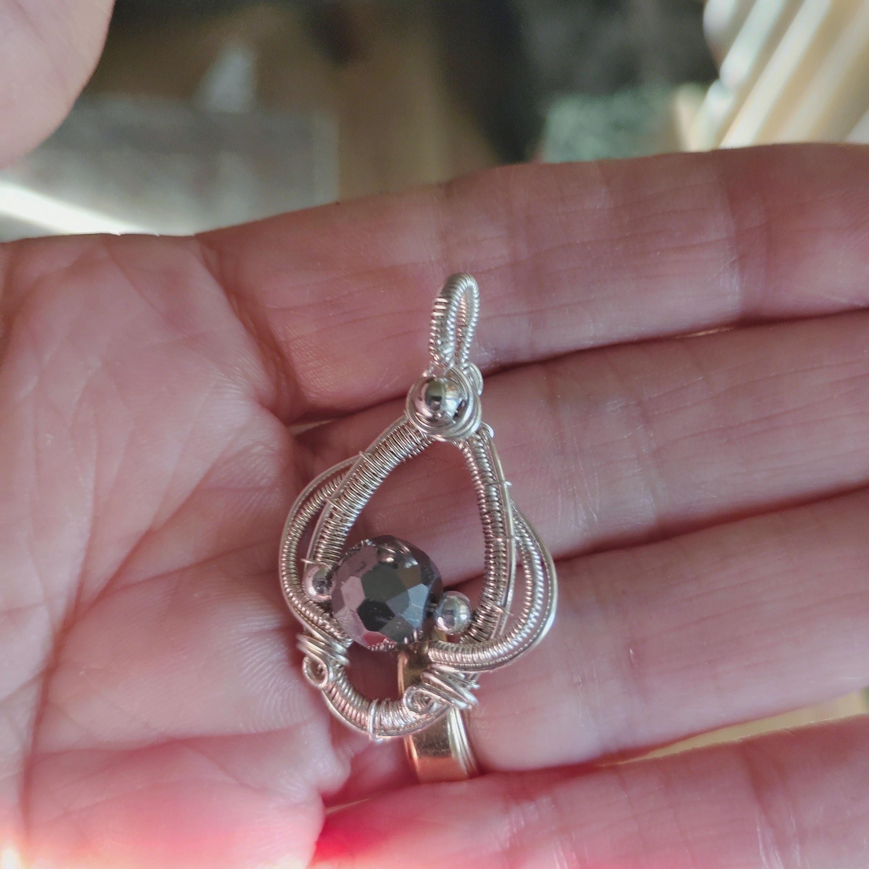 5 ct Black Diamond Pendant Bead, Sterling Silver Wire Wrapped Necklace, Handmade Gemstone Jewelry, Leather Cord, view 2