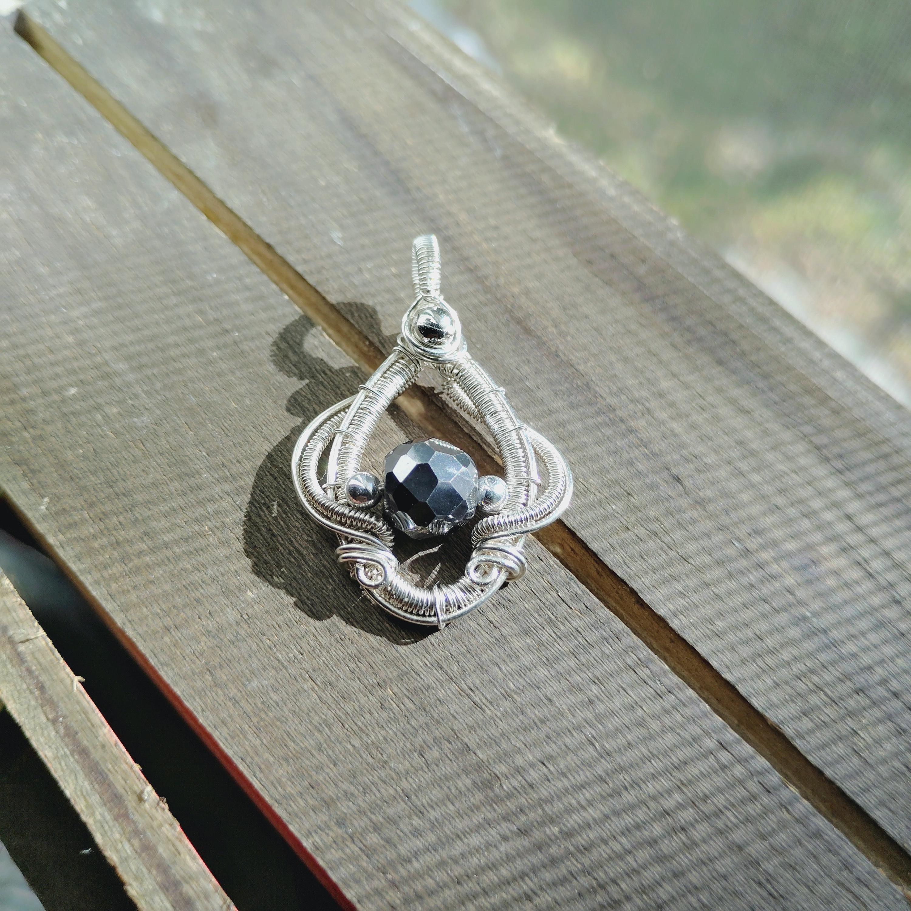 5 ct Black Diamond Pendant Bead, Sterling Silver Wire Wrapped Necklace, Handmade Gemstone Jewelry, Leather Cord, view 3