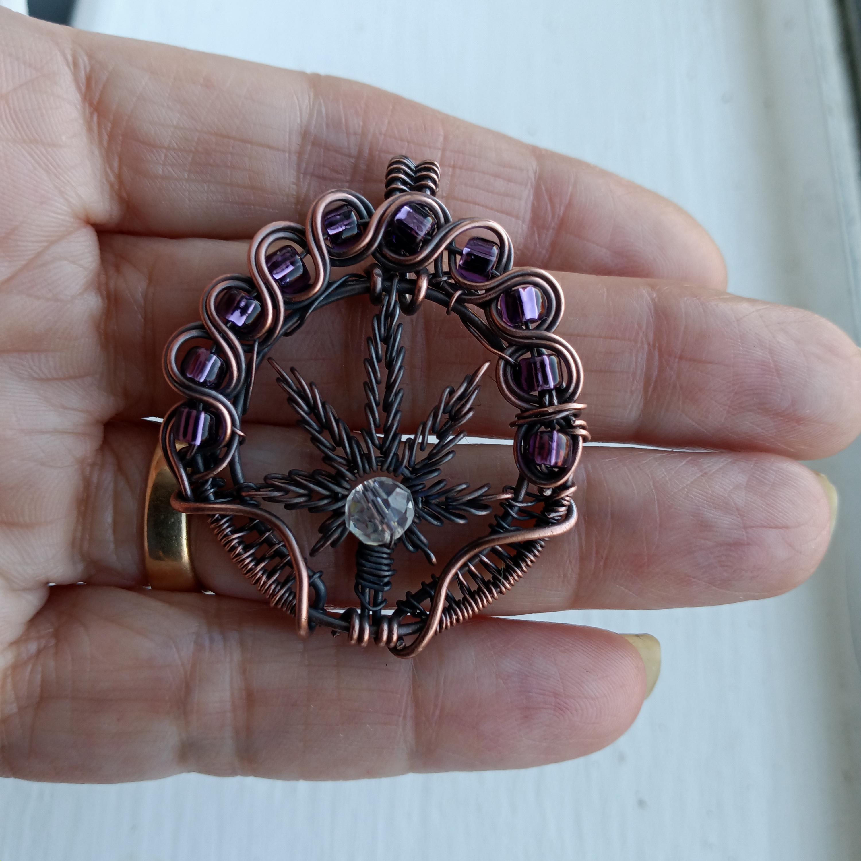 Cannabis Hemp Leaf Pendant with Leather Cord #3, view 2