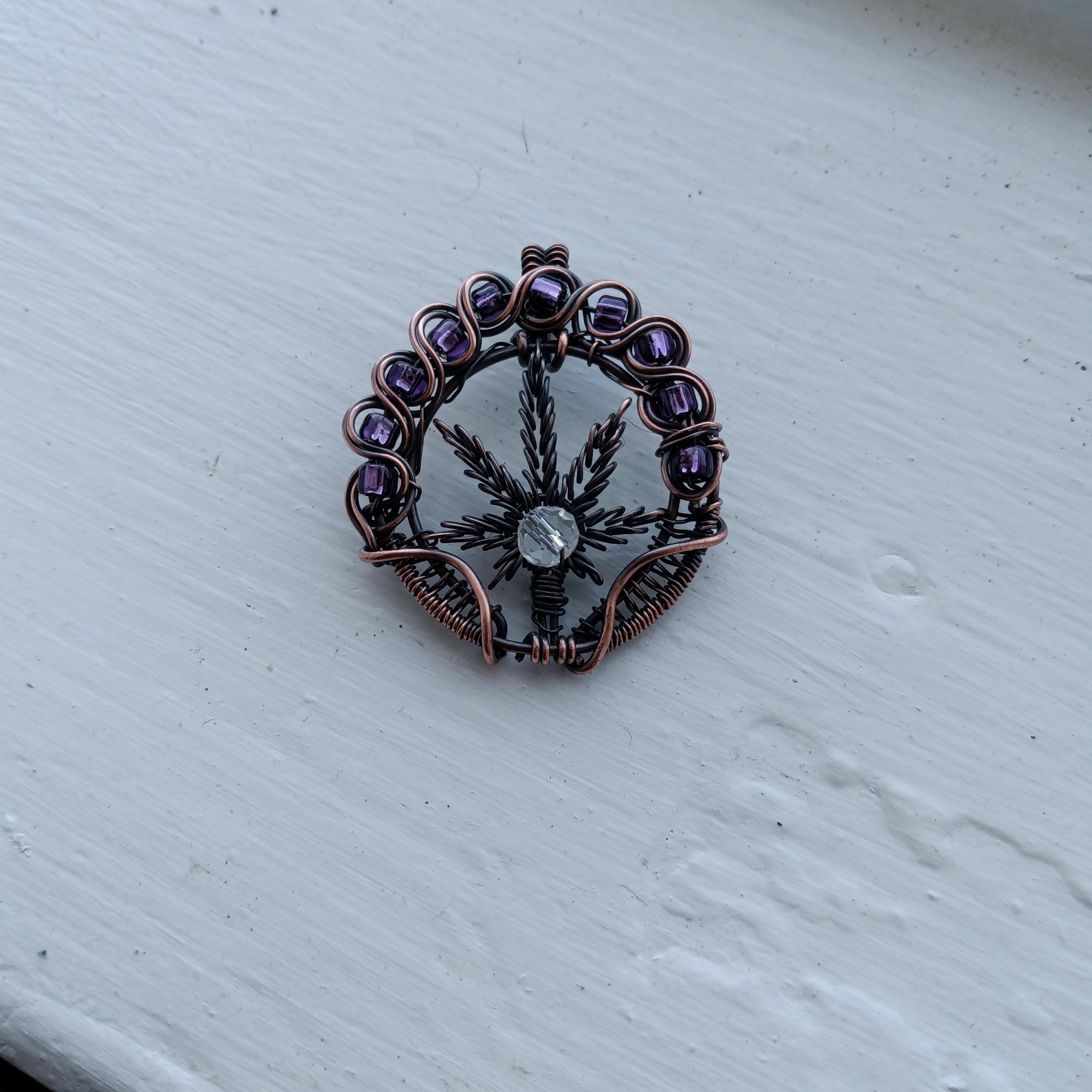 Cannabis Hemp Leaf Pendant with Leather Cord #3, view 3