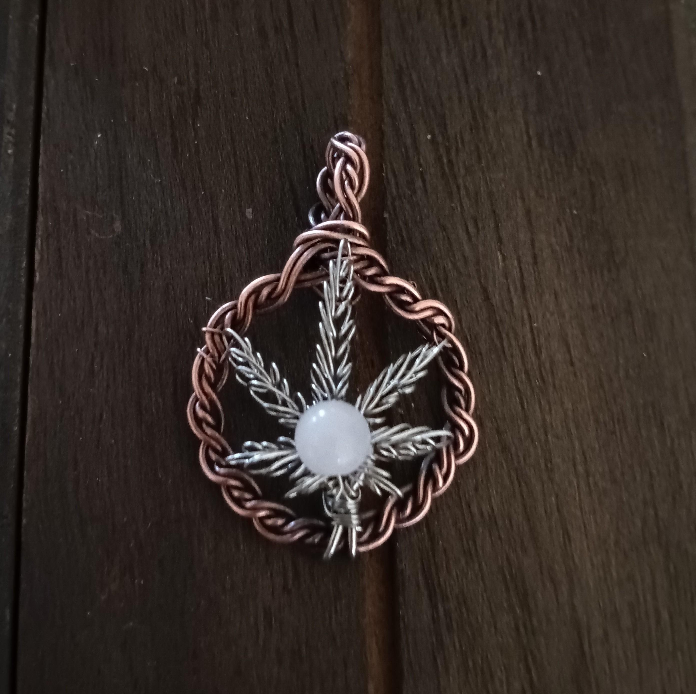 Cannabis Steel Hemp Leaf Pendant with Leather Cord #4