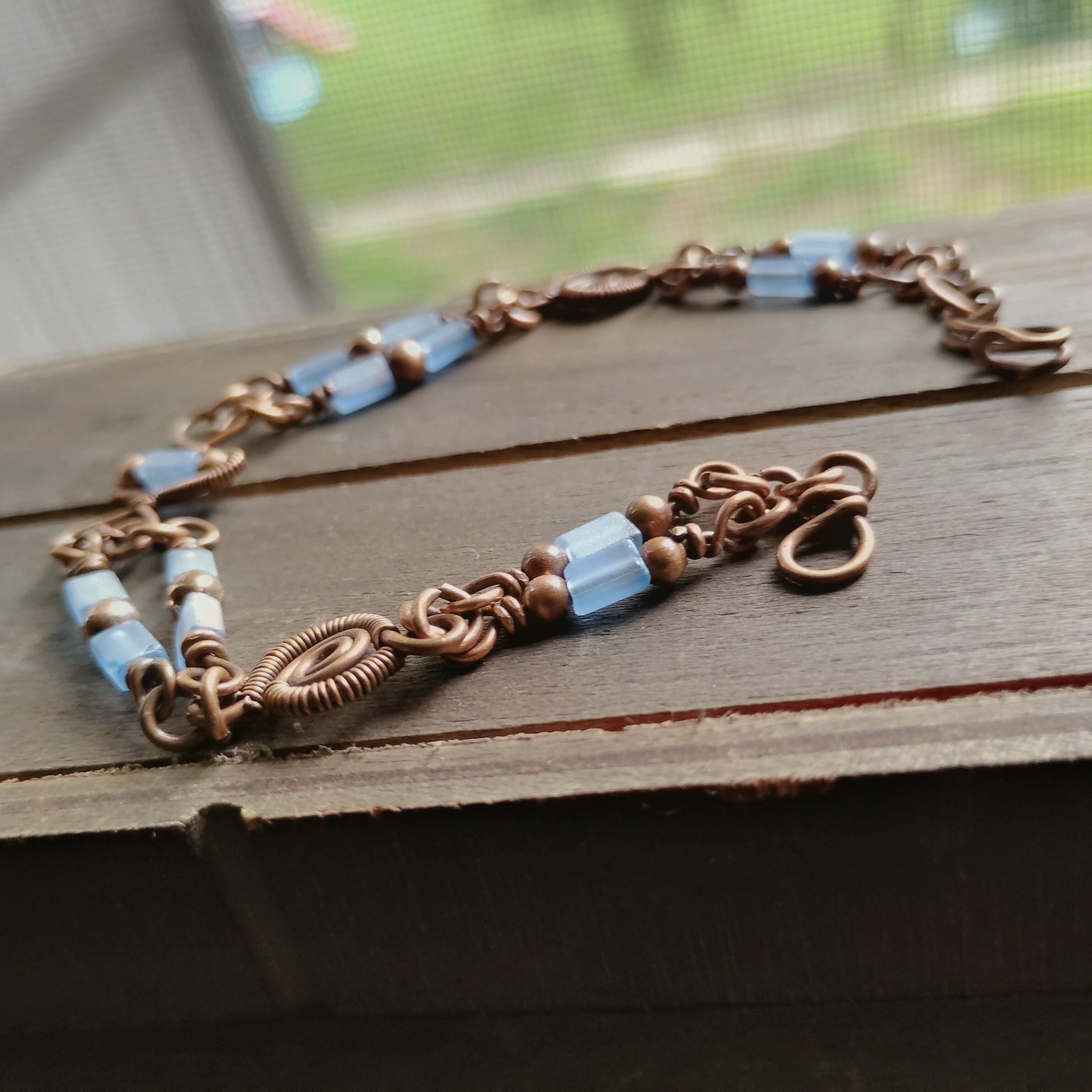 Handmade Blue Coral and Copper Bracelet, size 8., view 2