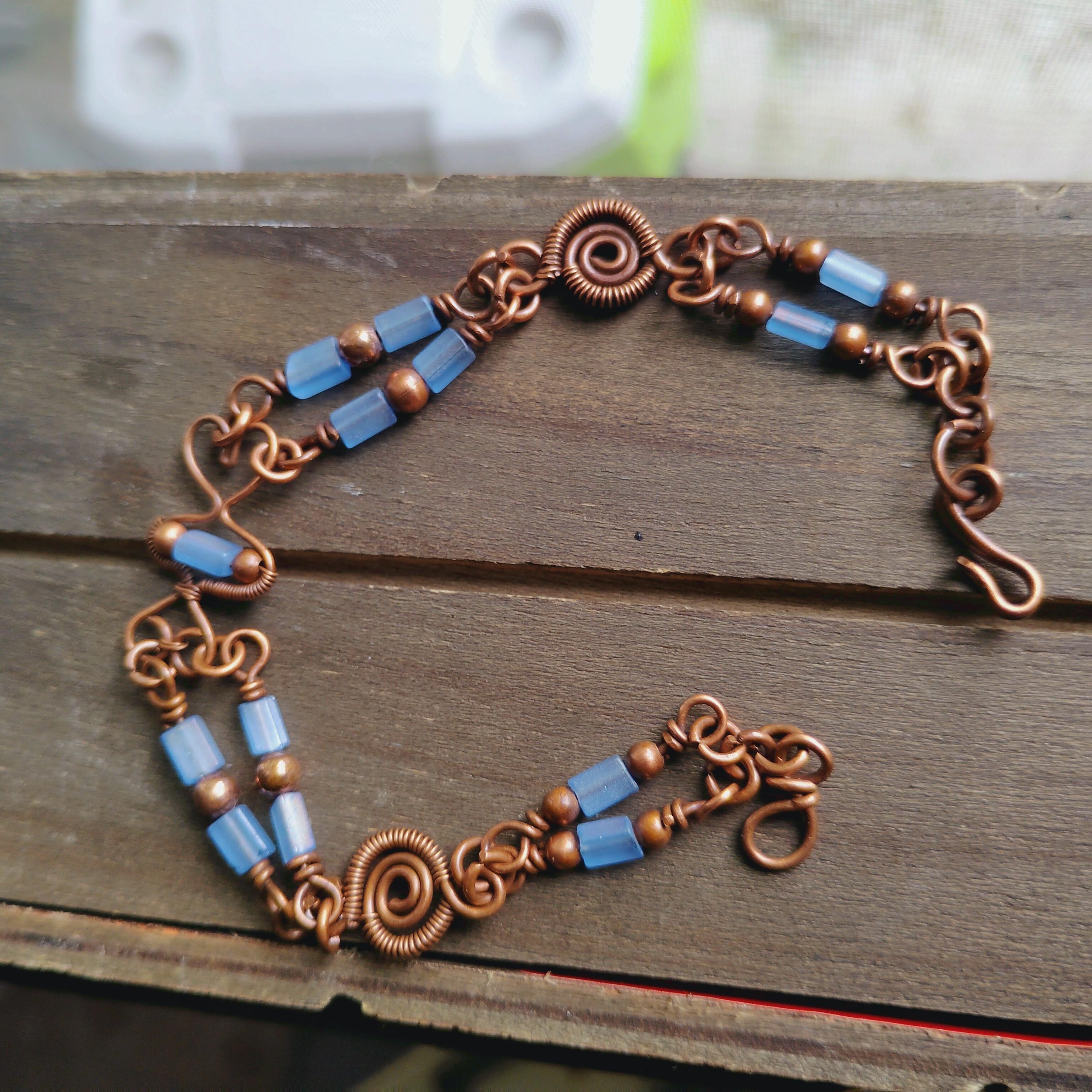 Handmade Blue Coral and Copper Bracelet, size 8., view 3
