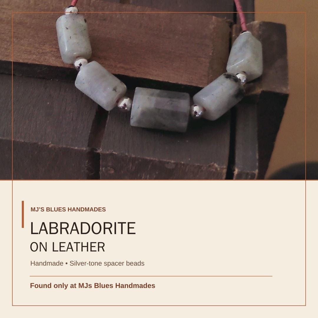Labradorite Leather Necklace with Silver-Tone Spacers, Handmade Gemstone Jewelry