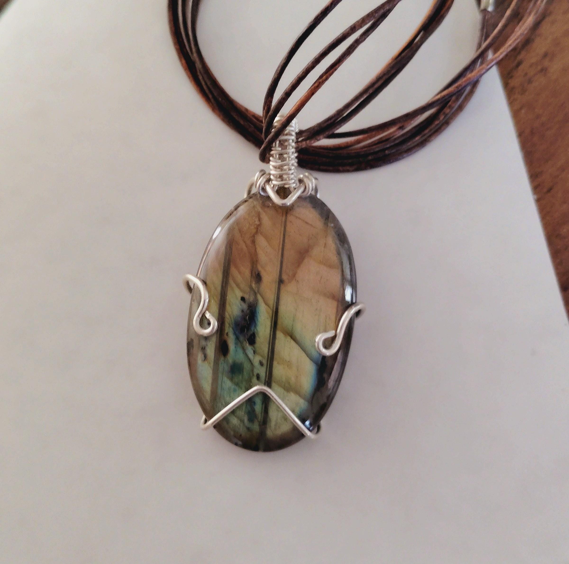 Labradorite Pendant Sterling Silver Wire Wrapped Necklace, Top Quality Labradorite, Handmade One of a Kind Jewelry, MJ’s Blues Handmades