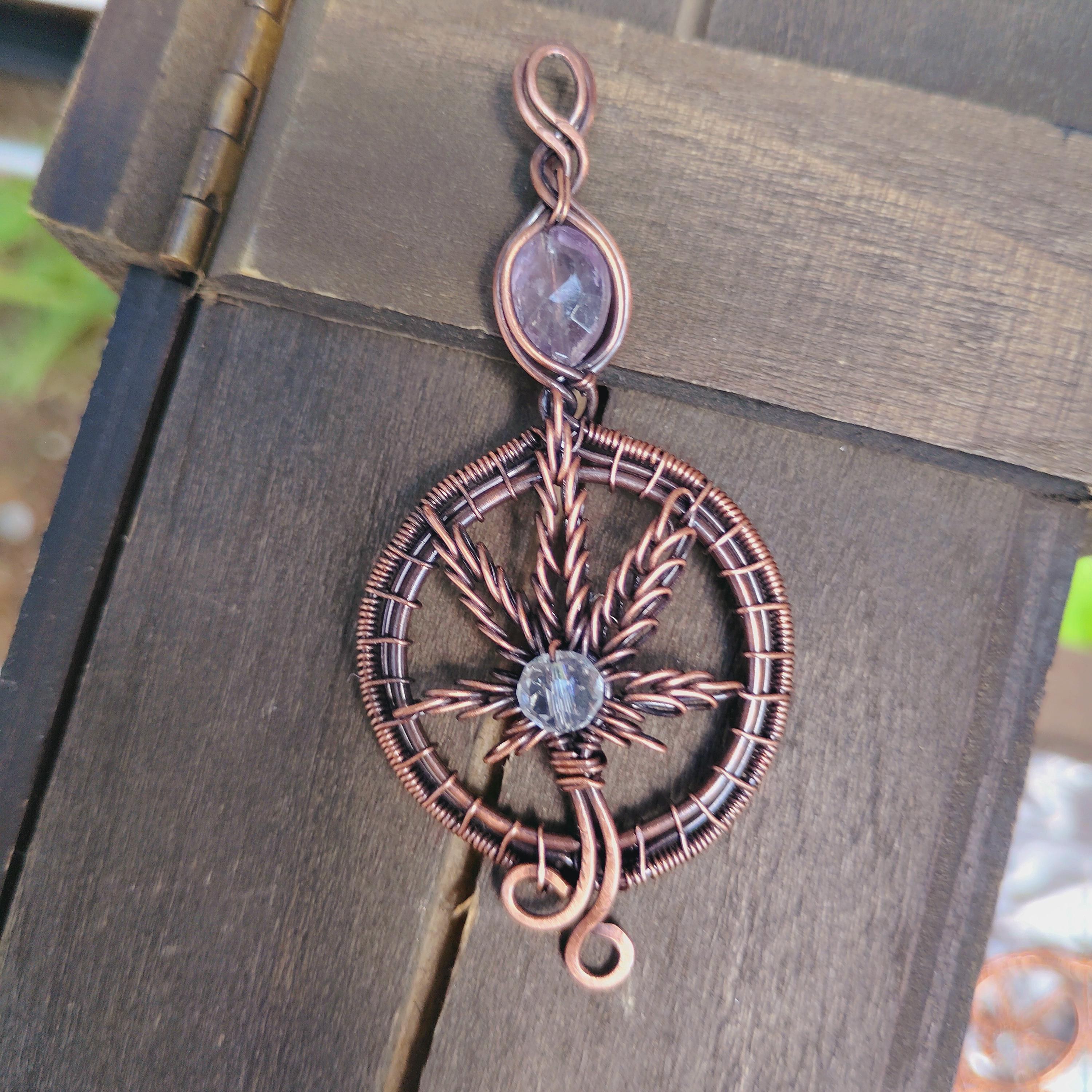 Marijuana Cannabis Hemp Leaf Pendant with Leather Cord Amethyst Stone