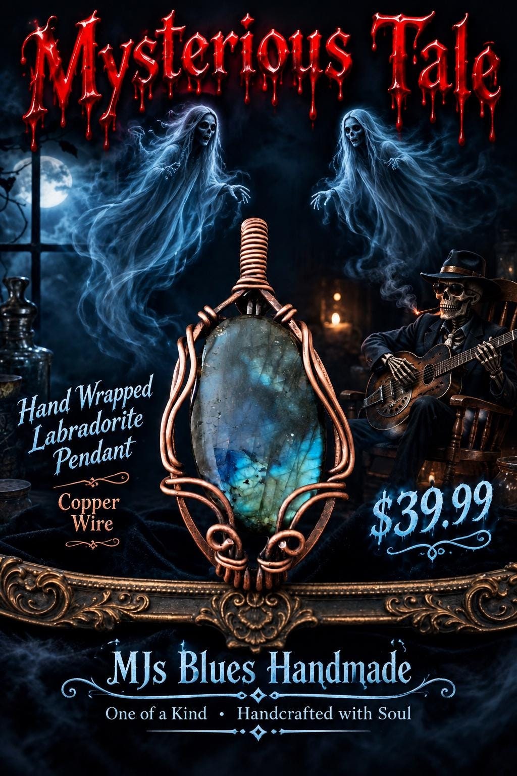 Mysterious Tale Unique Labradorite Pendant Wire Wrapped Necklace