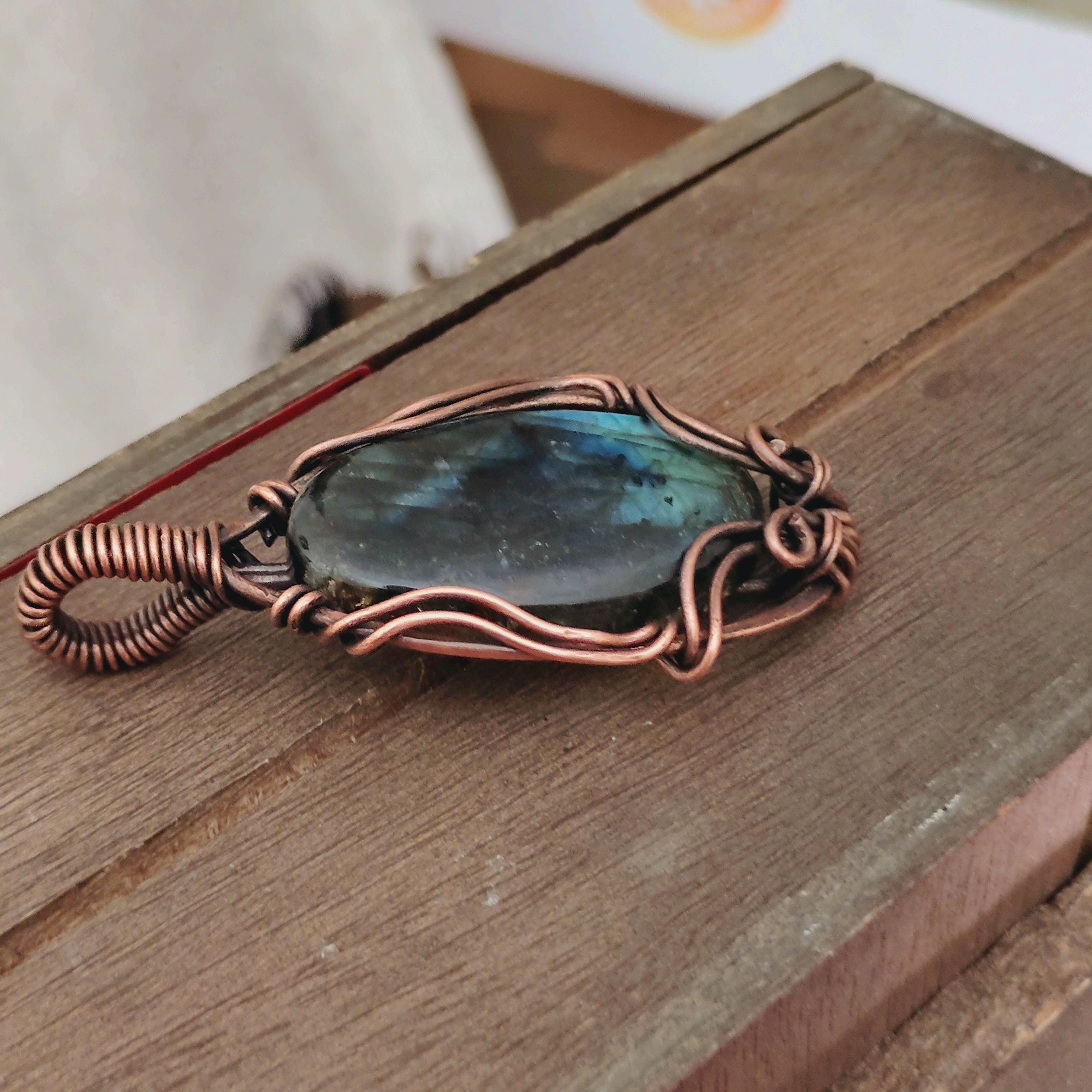 Mysterious Tale Unique Labradorite Pendant Wire Wrapped Necklace, view 2