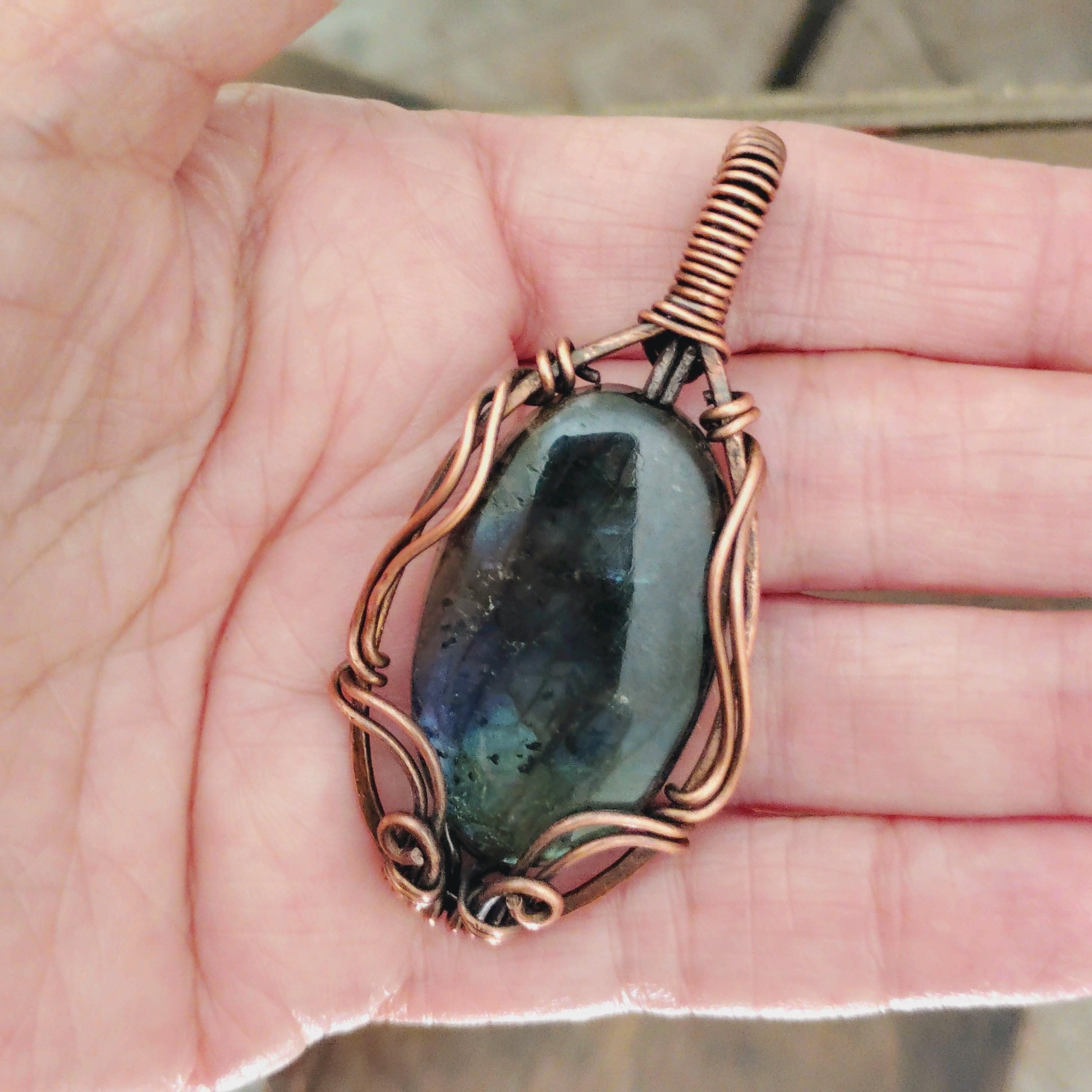 Mysterious Tale Unique Labradorite Pendant Wire Wrapped Necklace, view 3