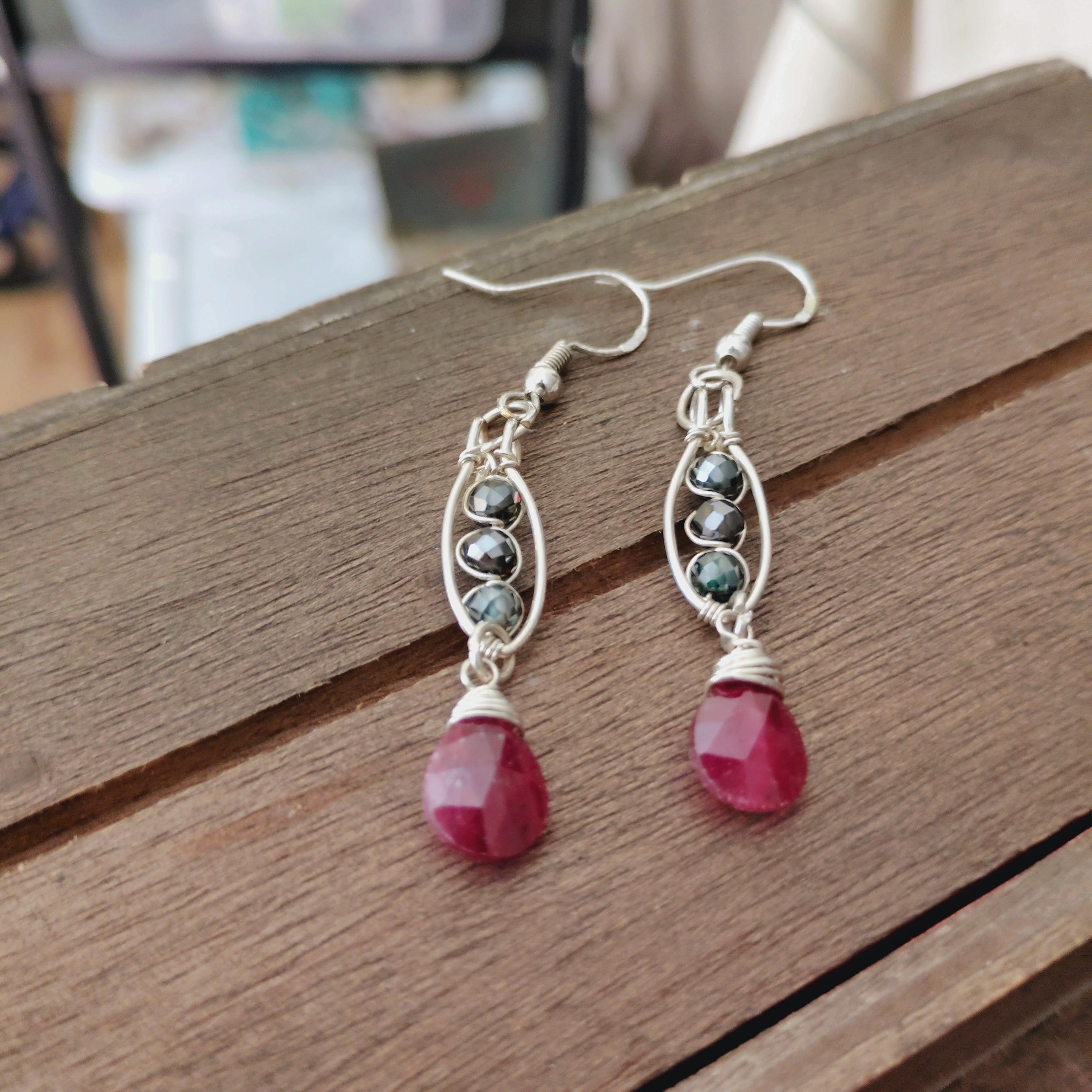Natural Blue Diamond & Red Ruby Earrings | 2 CTW Rare Gemstones in Sterling Silver Drop, view 4