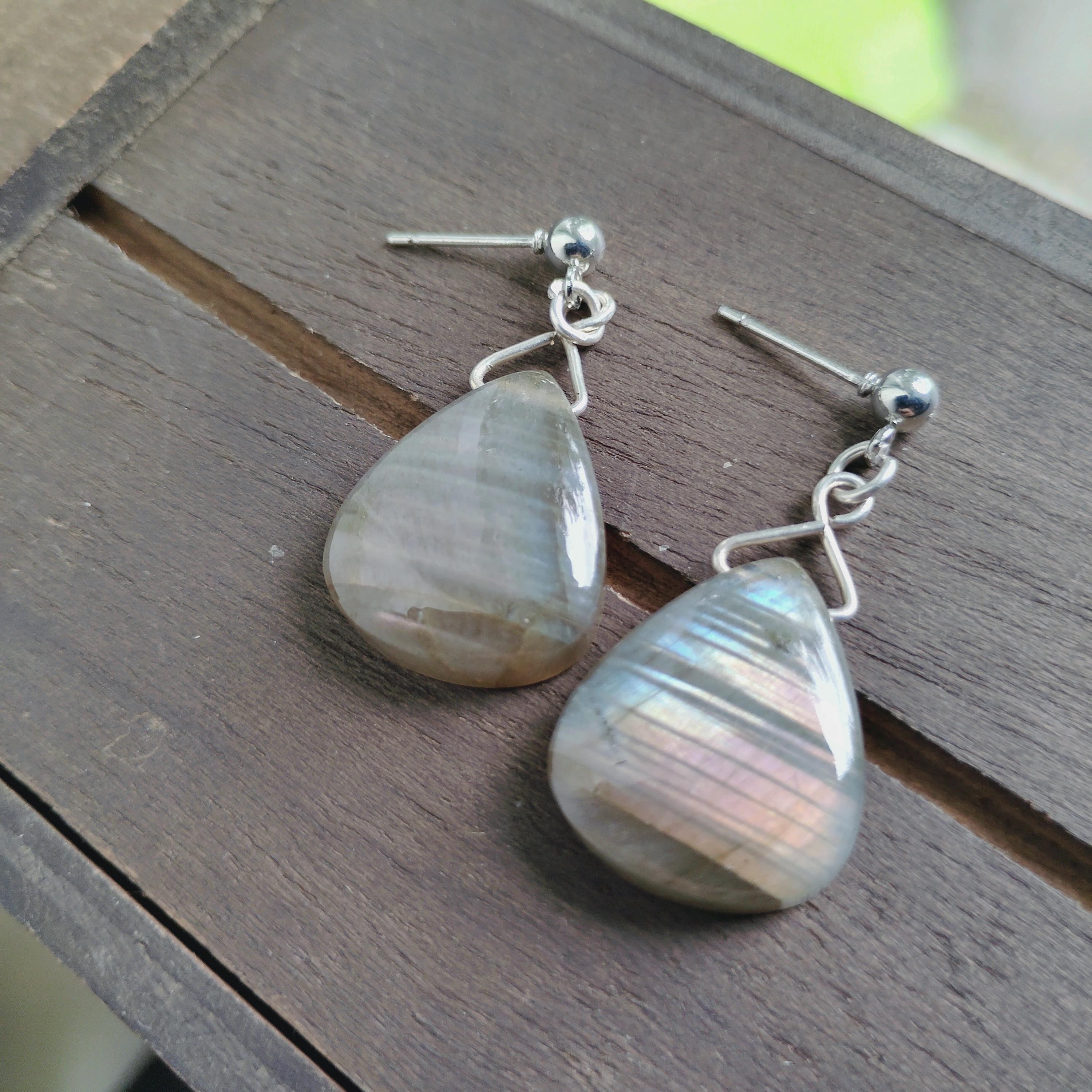 Pear-Shaped Labradorite Earrings | Sterling Silver | Pink, Blue & Purple Flash