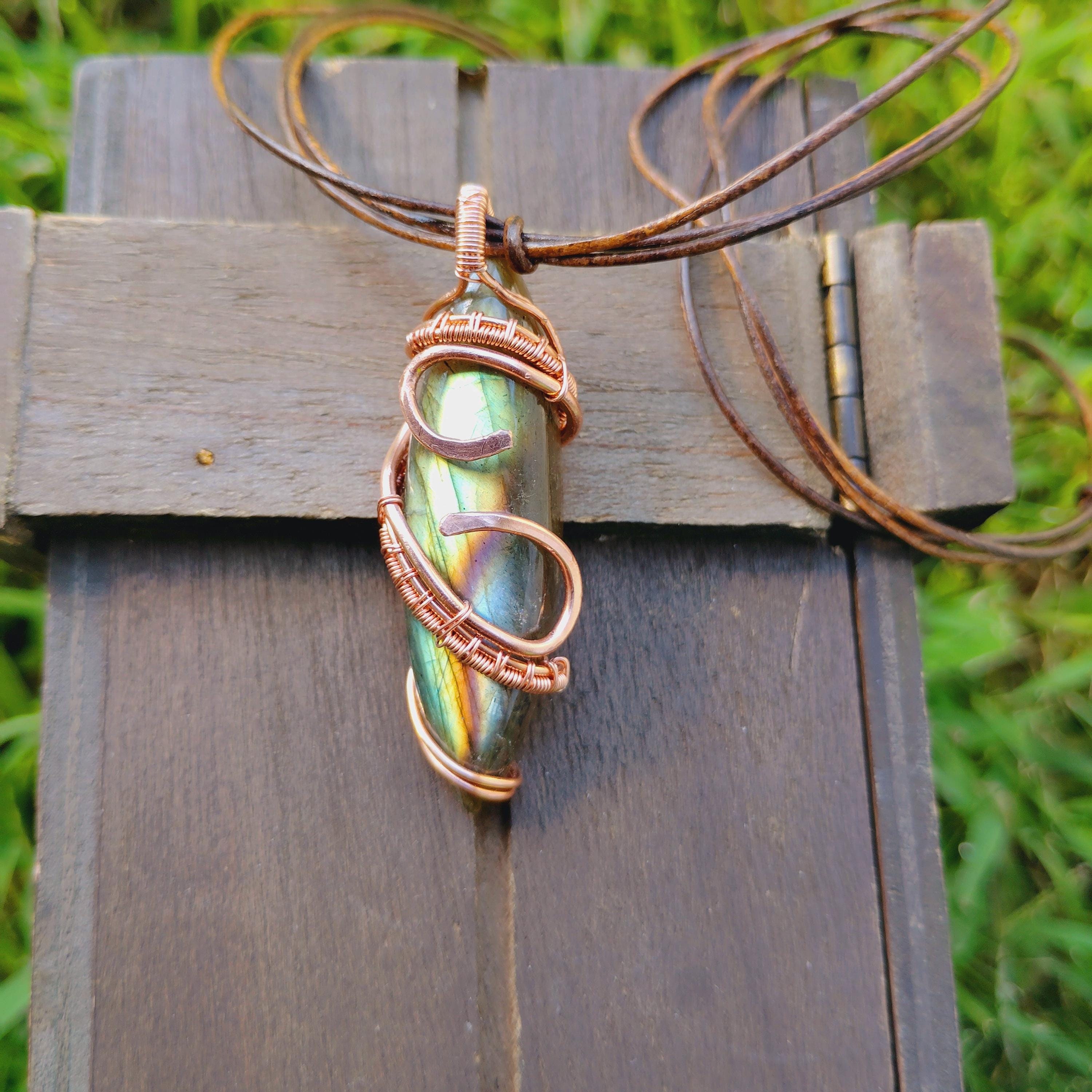Stunning Marquis Labradorite Copper Pendant Necklace, view 2
