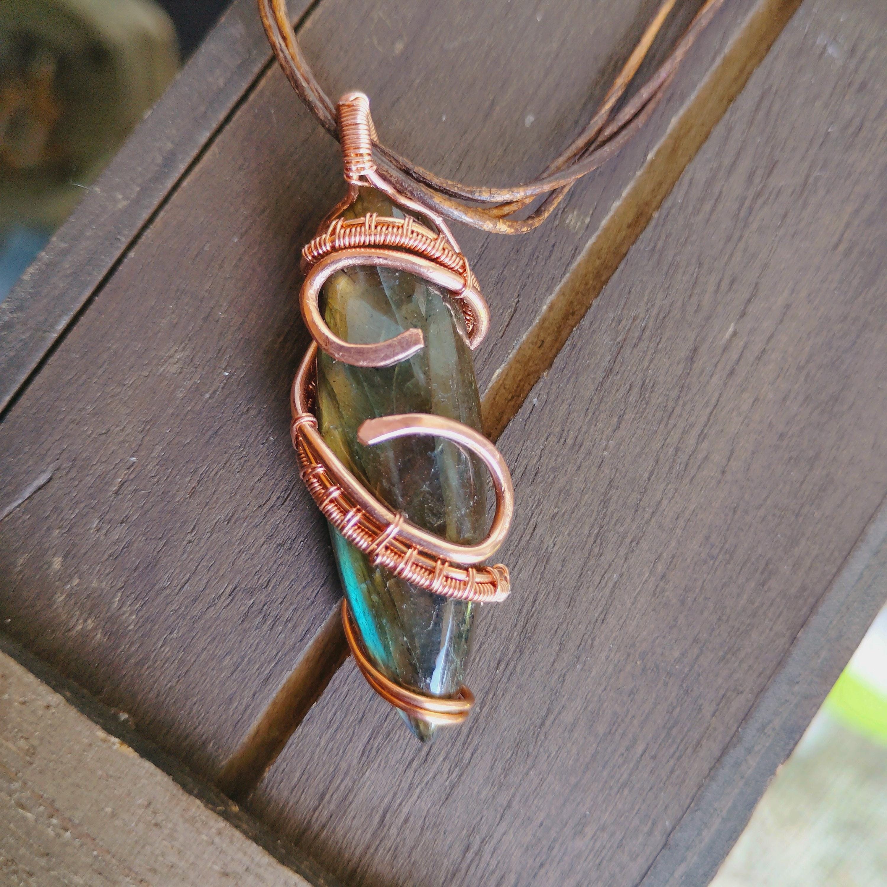 Stunning Marquis Labradorite Copper Pendant Necklace, view 3
