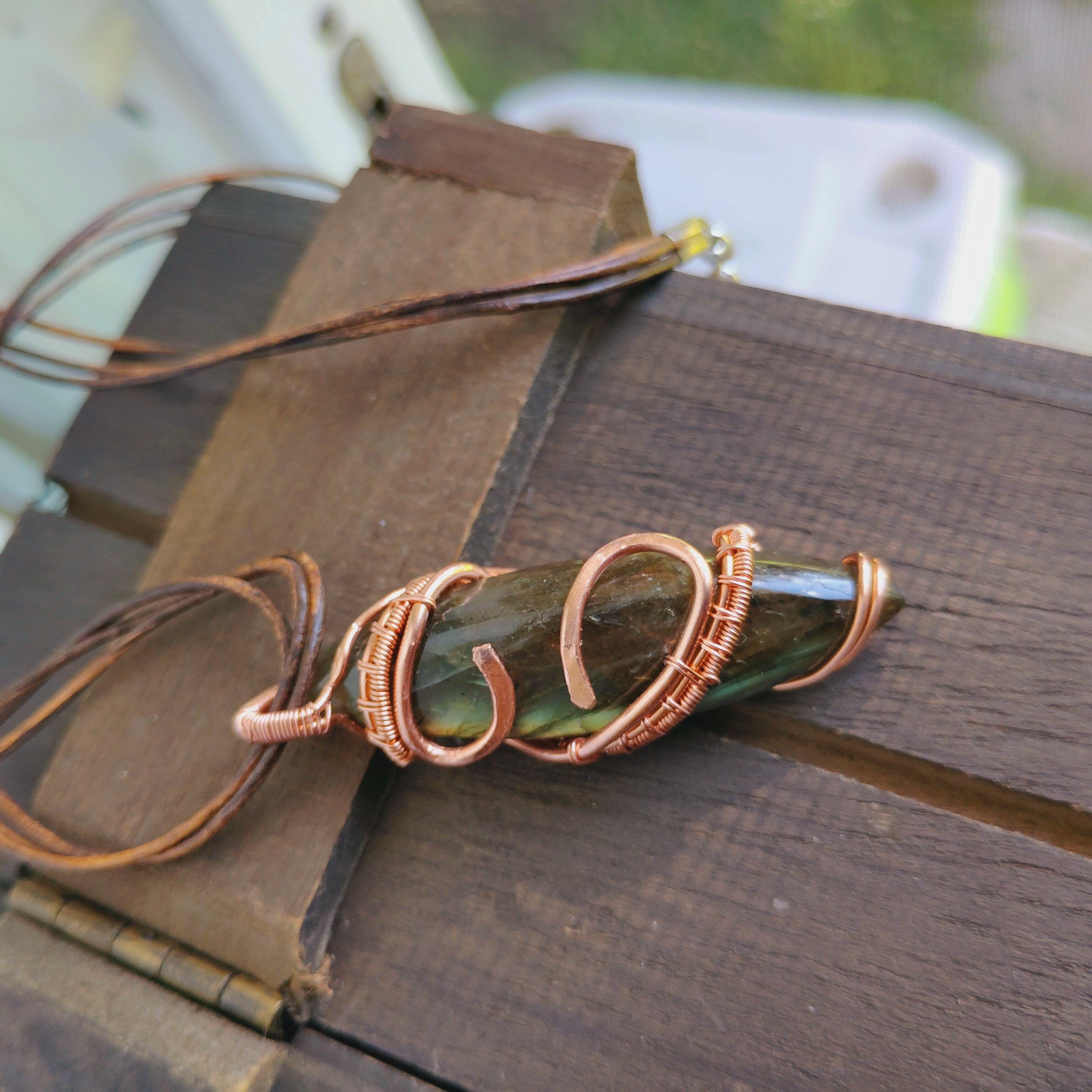 Stunning Marquis Labradorite Copper Pendant Necklace, view 4