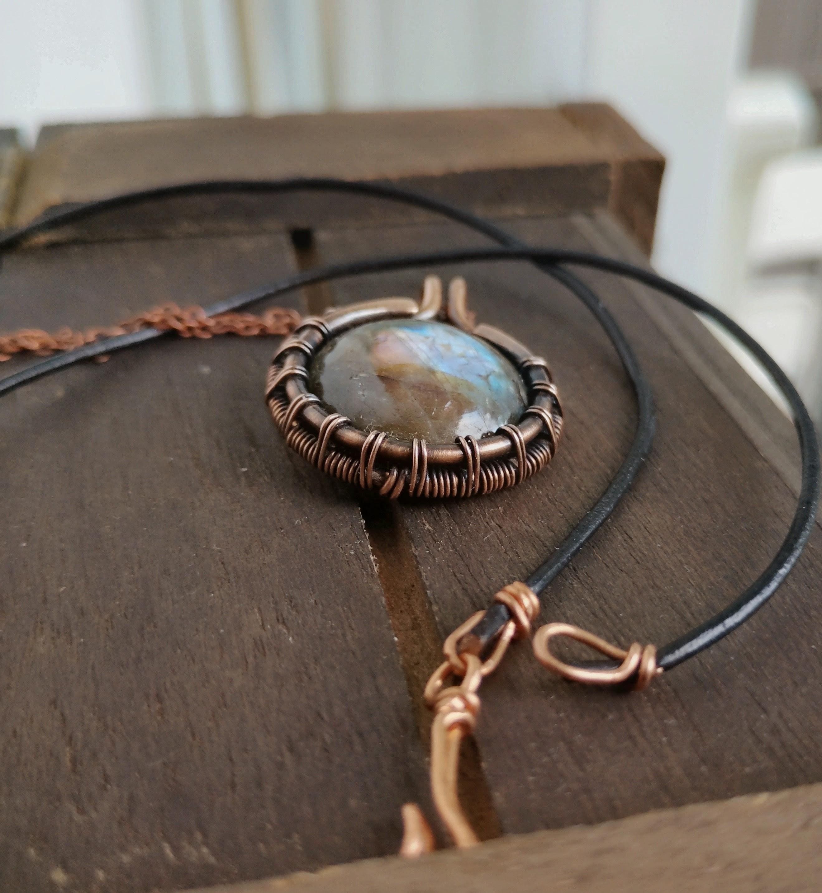 Stunning Round Labradorite Copper Pendant Necklace, view 2