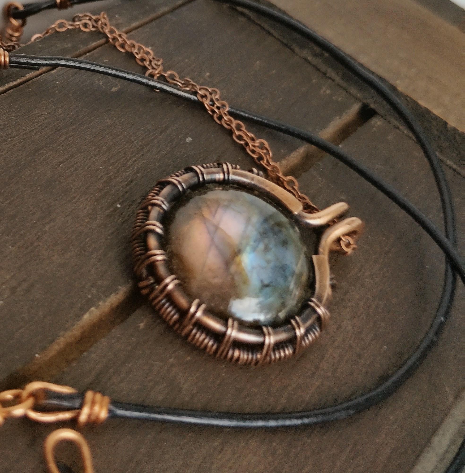 Stunning Round Labradorite Copper Pendant Necklace, view 3