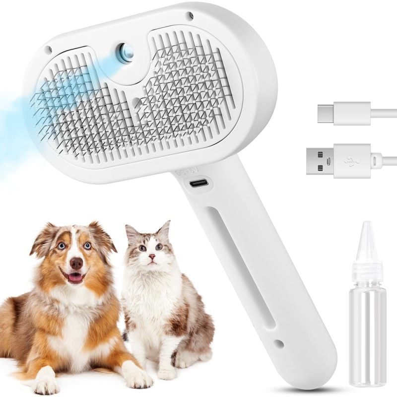 3 In 1 Cat Steam Brush, Pet Steam Brush For Cat Dog Long Short Haired, Pet Spray Hair Removal Comb For Small Animals Shedding & Grooming, Water M