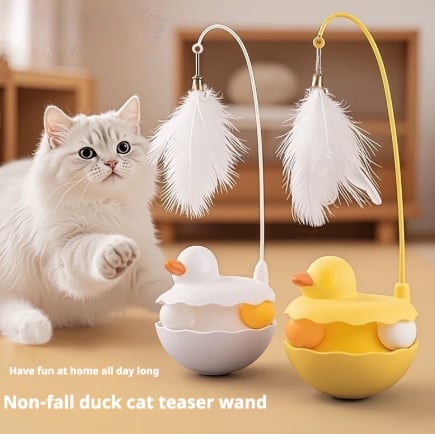 Cat Toys - Interactive Toy For Cat , Kitten Toys, Lightweight Resin Duck Shape Fun Stick For Kitten Play Indoor Outdoor ,Removable And Washable D