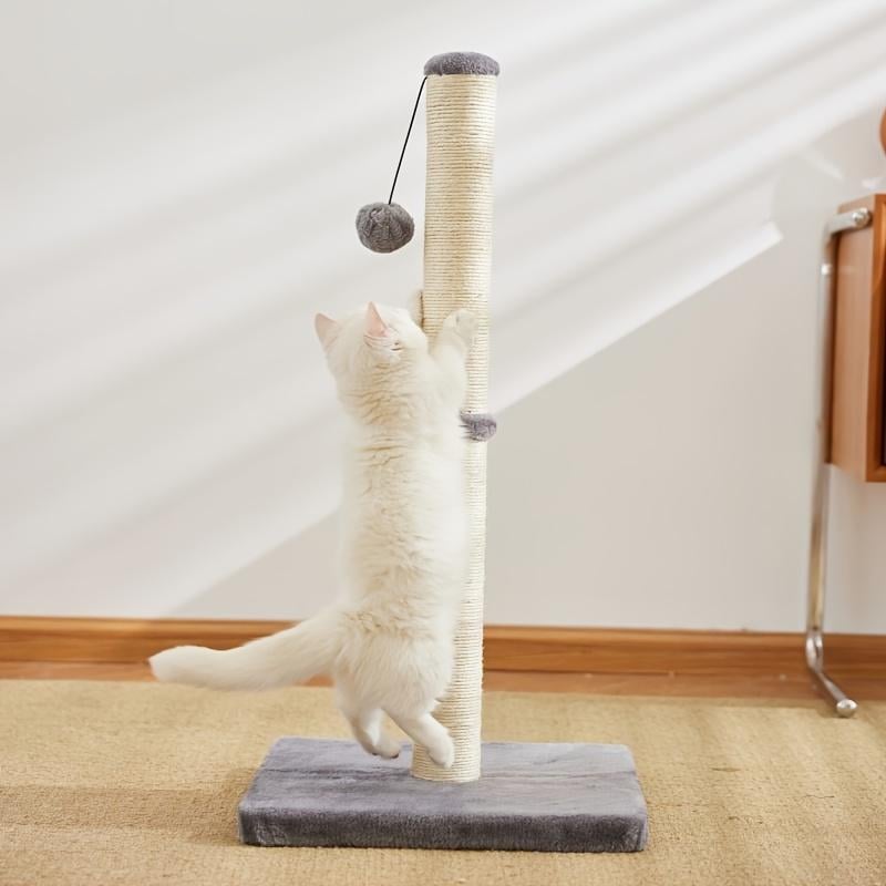 Durable Sisal Rope With Hanging Ball Toy Cat Scratching Post Indoor Space Saving Stable Base Promote Cat Claw Health And Fun Exercise