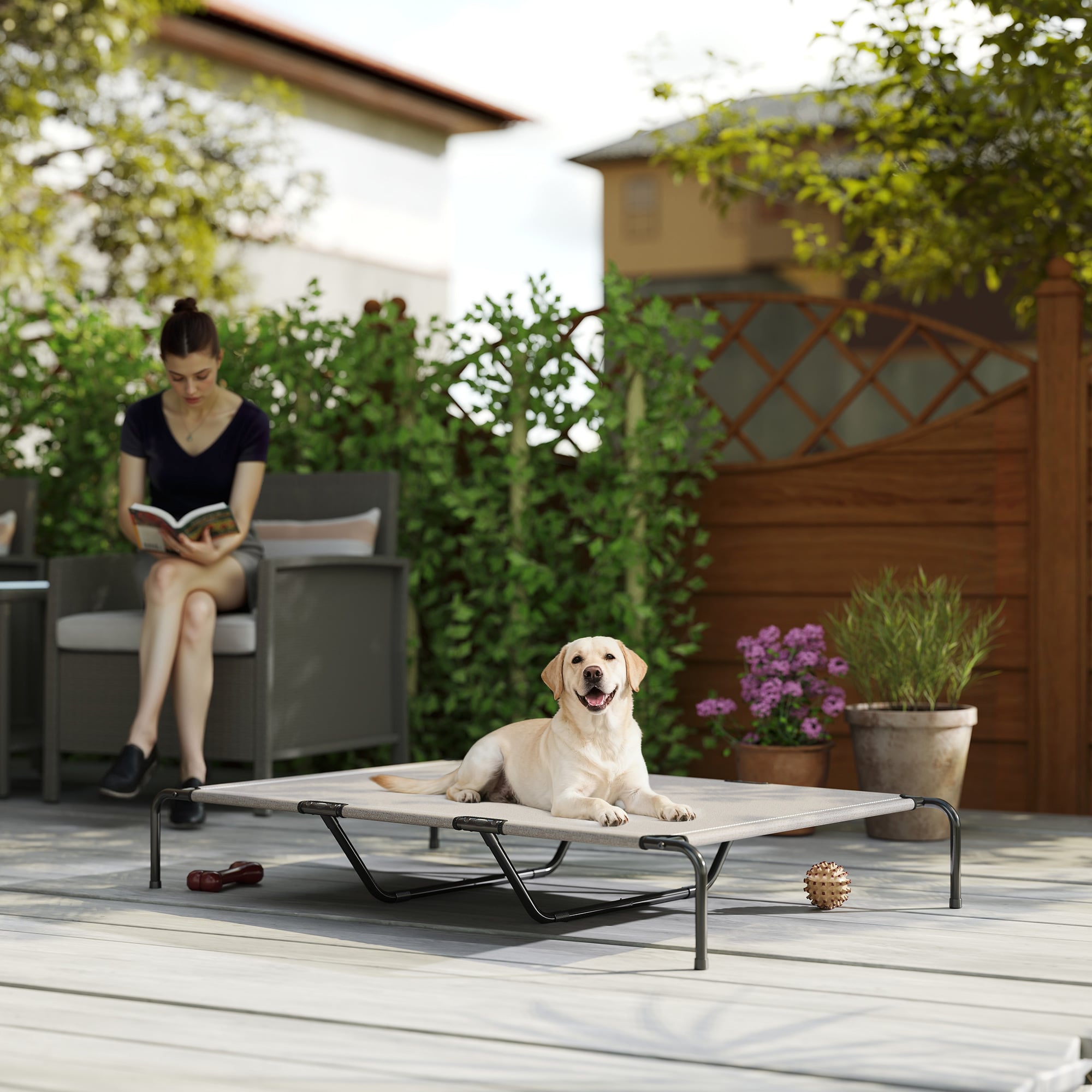 Elevated Dog Bed for Large Breeds Beige 60"L