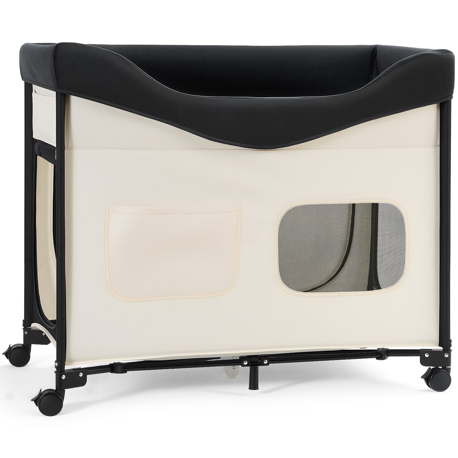 Elevated Lounge Pet Bed, Foldable Bunk Dog Bed With 600D Oxford Cloth And Dutch Velvet, Portable Raised Cot With Wheels, Side Storage Bags, And C