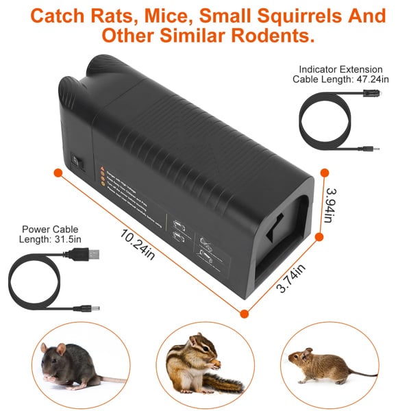 High Voltage 1800V Rat Trap - Spacious Inner For All Rodents, One - Way Entry, Rechargeable And Multifunctional For Indoor Scenes, Easy To Use In