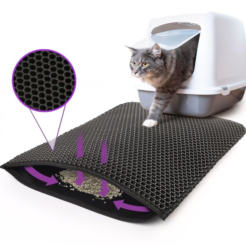Kitty Cat Litter Mat Trapping Honeycomb Double Layer Design Waterproof Double Layer EVA Cat Litter Pad Waterproof Non-slip Sand Basin Filter Kitt