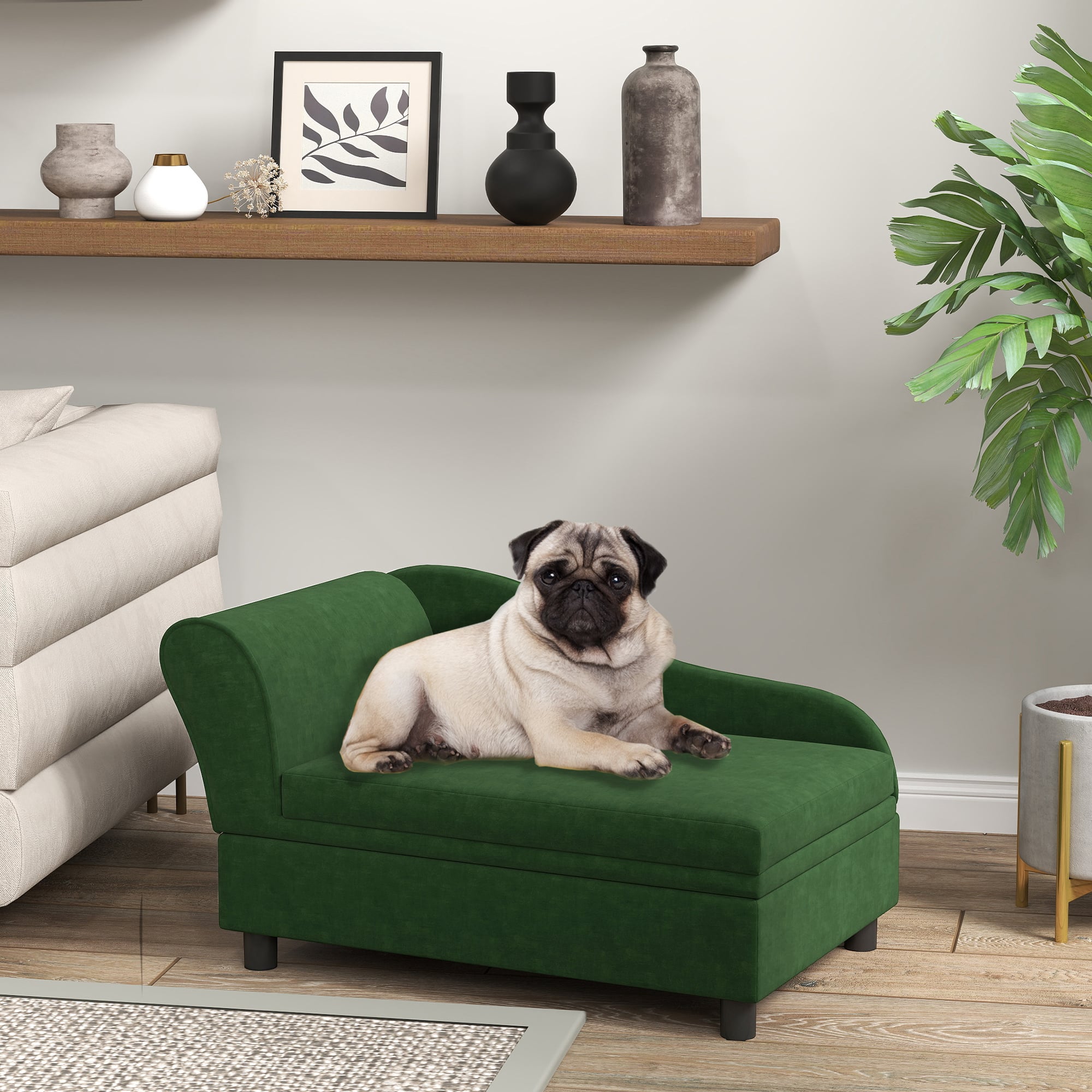 Pet Sofa Bed Couch with Storage, Pet Sofa for Cats and Small Dogs, Green
